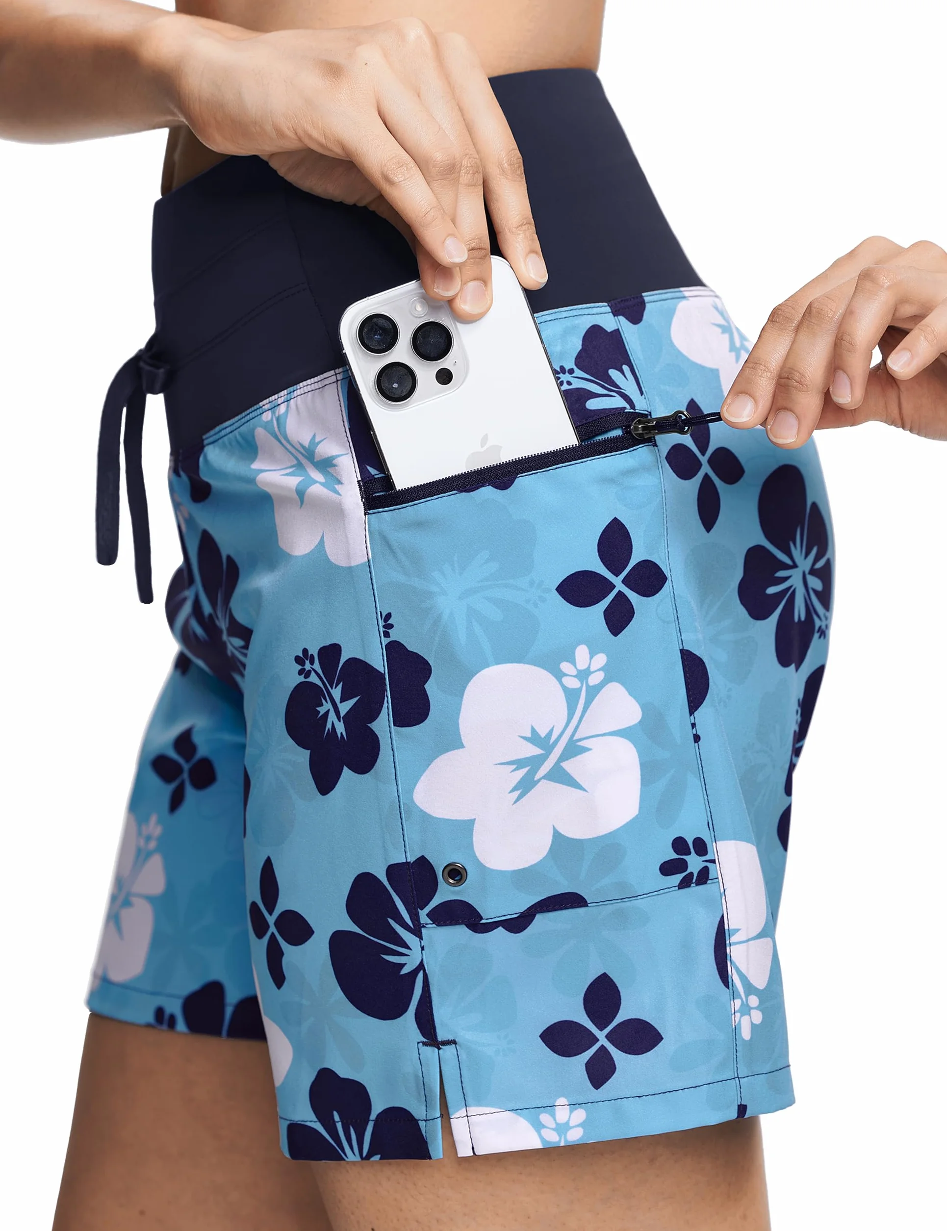 ISEEGZ Pantalones cortos de natación de cintura alta de 5 y 9 pulgadas para mujer, de secado rápido, UPF 50+, con forro y bolsillos con cremallera