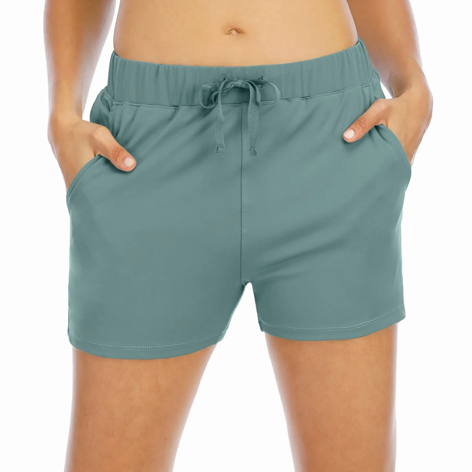 Mujer Mallas Shorts de Yoga, Moda femenina cordón deportes pantalones cortos de verano casual holgado elástico cintura yoga shorts rápido seco trotando pantalones cortos con bolsillos Pantalón Corto D