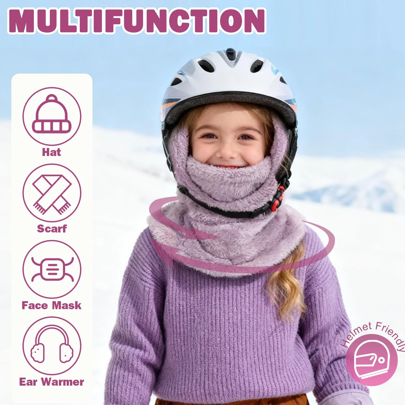 Pasamontañas Térmico Invierno Niños 3-9 Multifuncional Ajustable Máscara Esquí Ciclismo Gorro Forro Polar Cálido Cuello