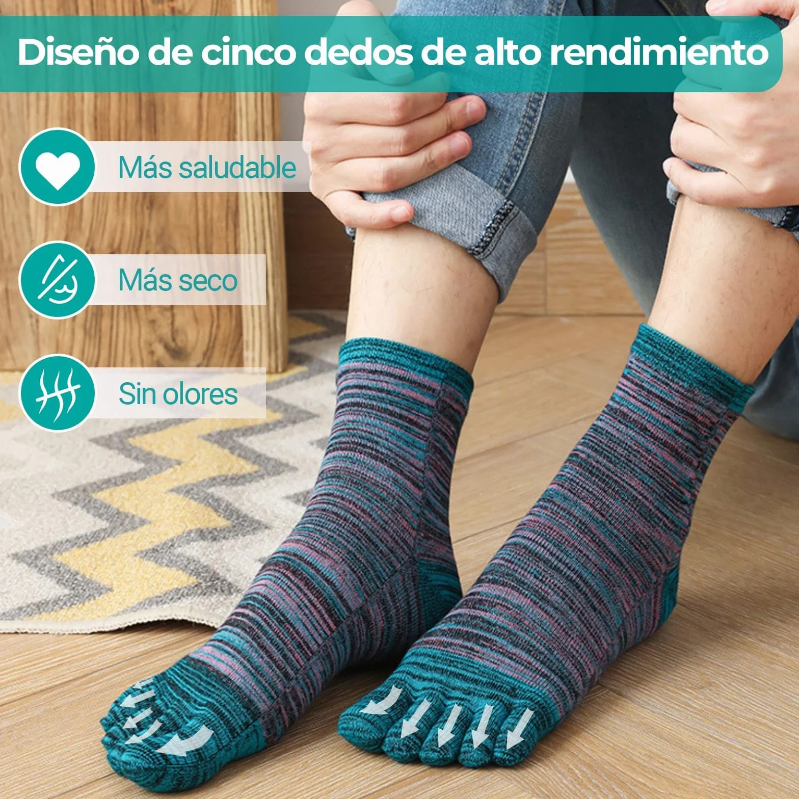 Calcetines 5 Dedos Hombre 4 Pares 39–45 Algodón Transpirables Antideslizantes Antiampollas Secado Rápido Running Gimnasio
