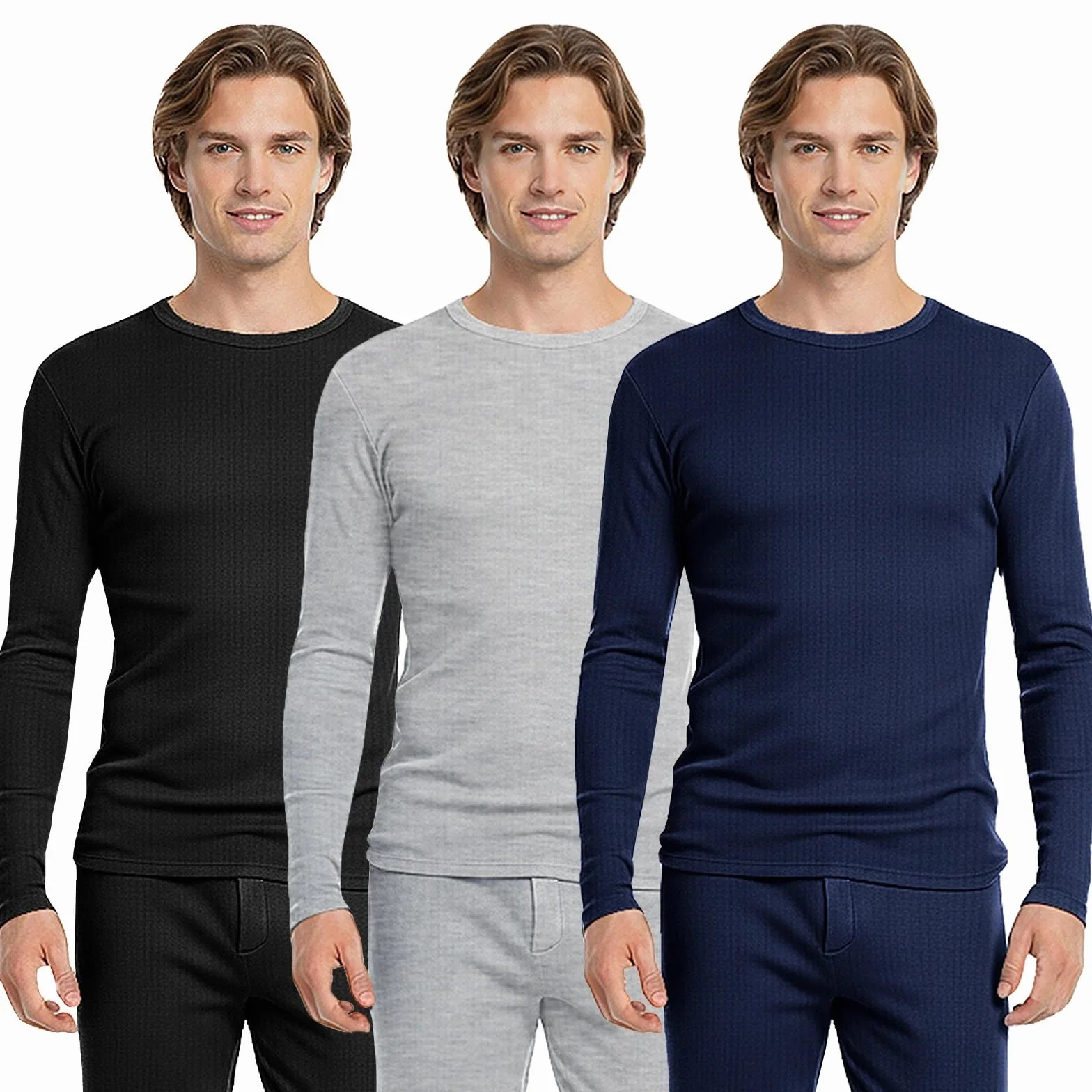 BestSale247 Camiseta interior térmica de manga larga para hombre, con forro polar, ropa interior de esquí de algodón