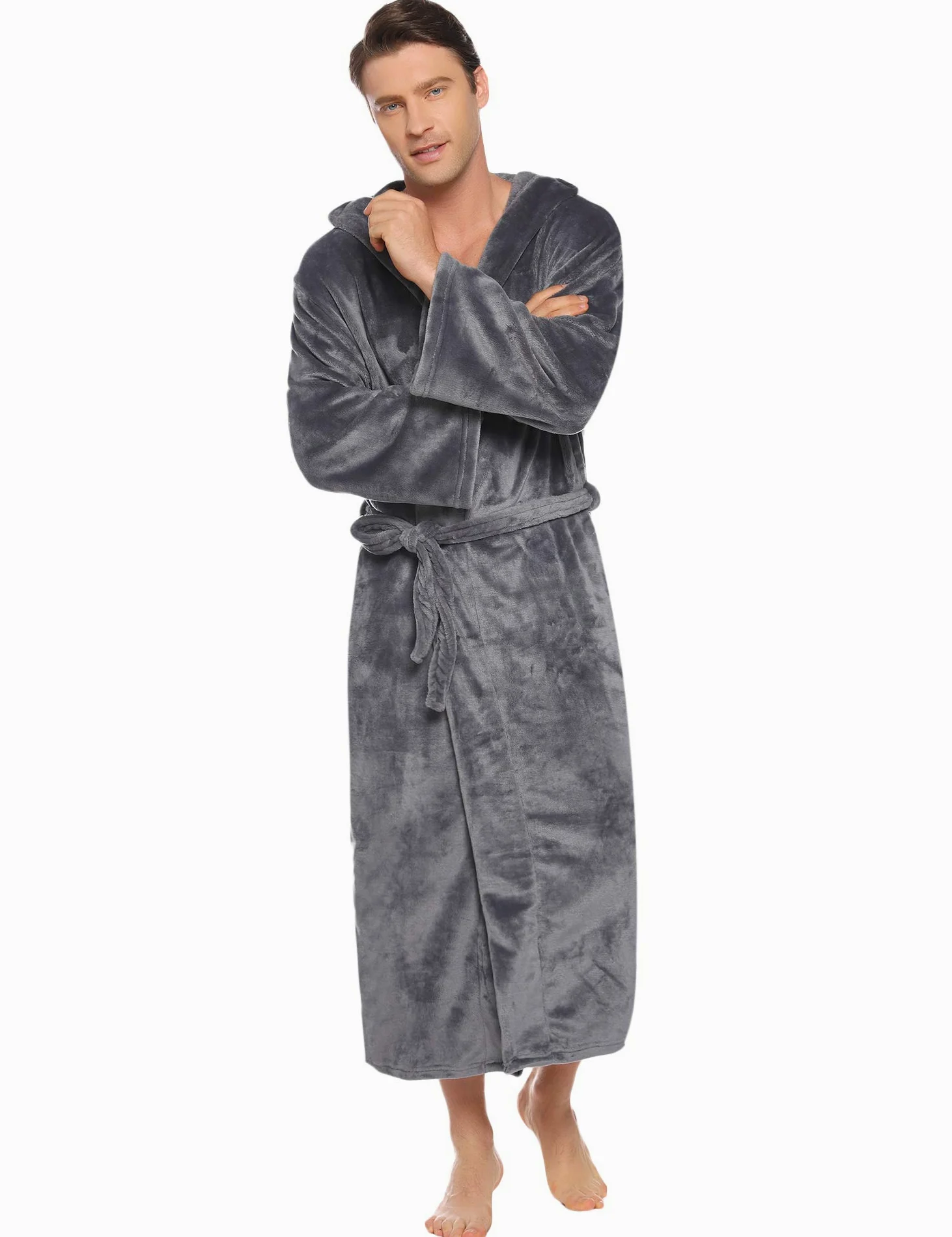 Vlazom Albornoz de Hombre de Pana Goffrada, Cuello Chal y Bordado Contraste, Suave Ligero, Estilo Kimono para Spa y Relax S-3XL