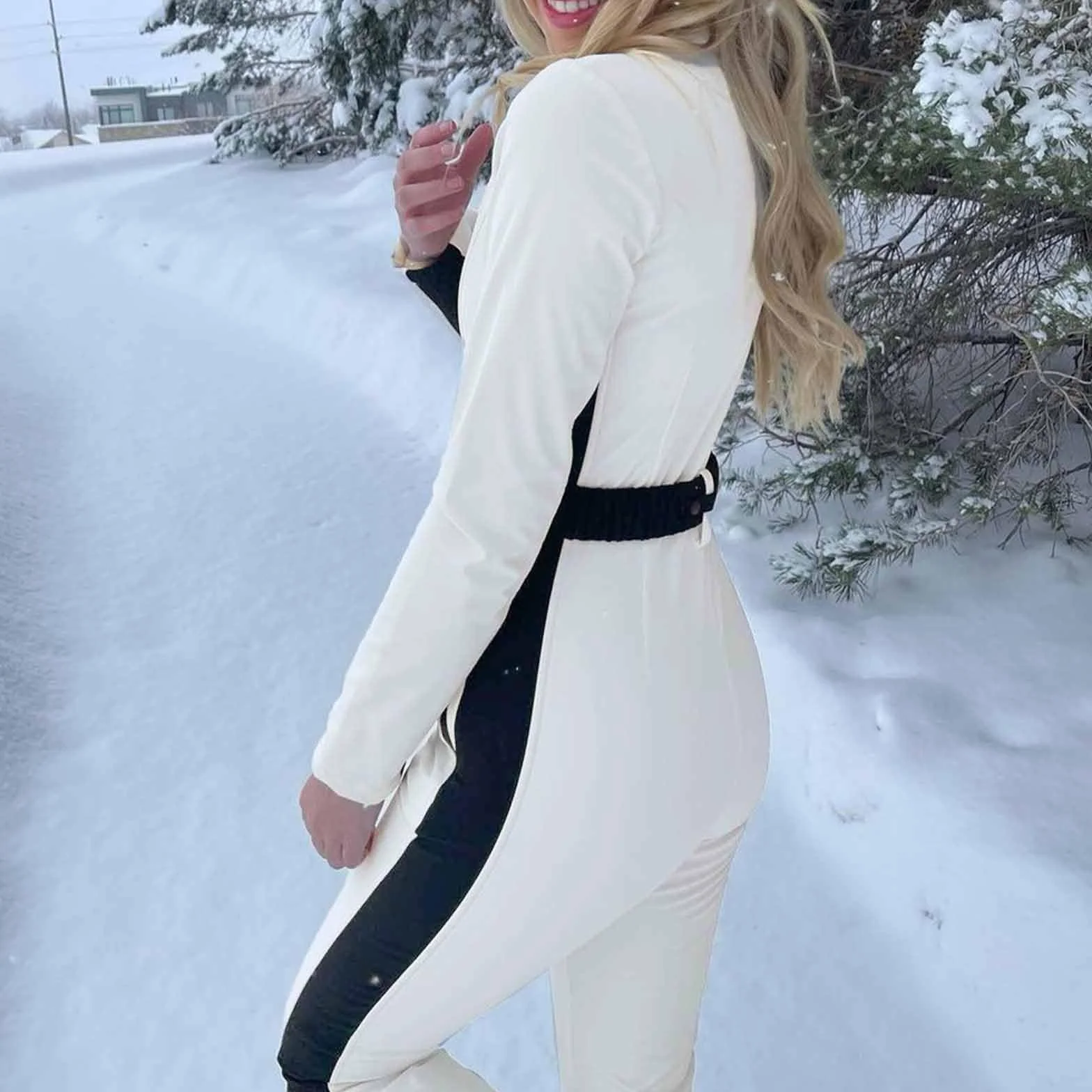 Traje de esquí para mujer 2 piezas con capucha cierre de cremallera chaqueta de nieve cálida