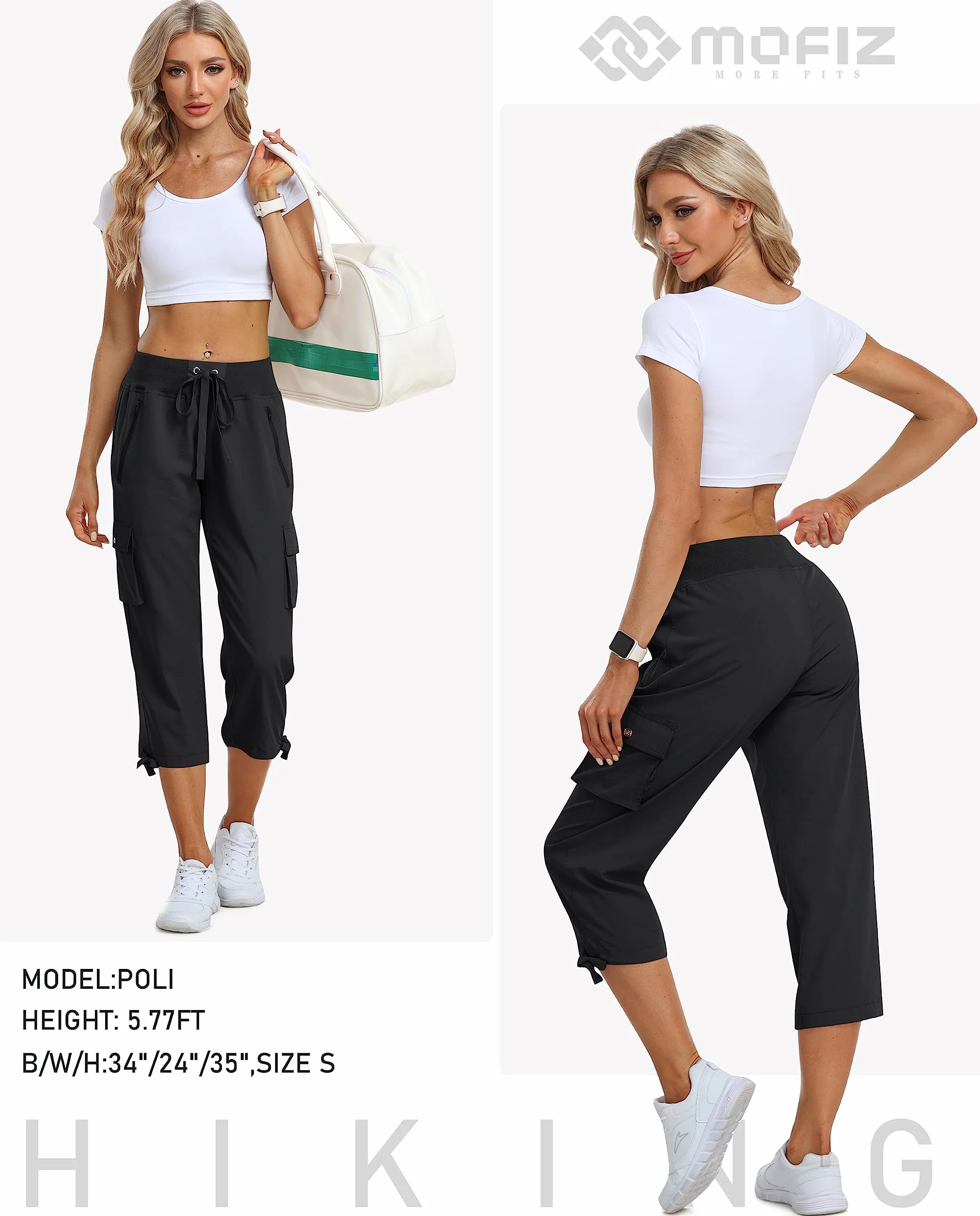 MoFiz Pantalones Cargo Mujer Capri 3/4 Largo Ligero Verano Outdoor Senderismo Transpirable Bolsillo Cremallera