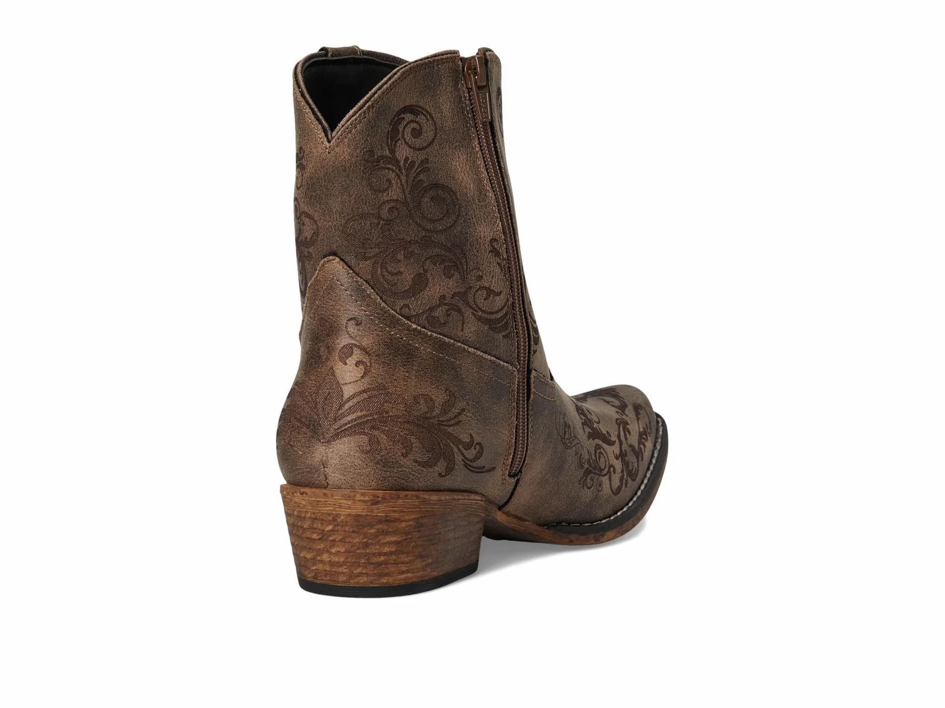 ROPER Womens Short Stuff Embroidery Snip Toe Casual Boots Ankle Low Heel 1-2'' - Brown'