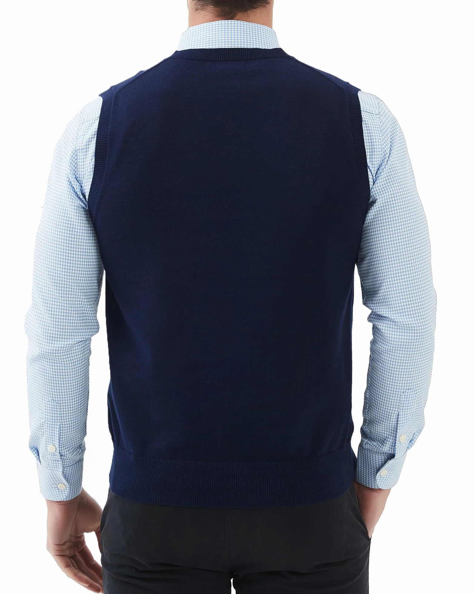 Kallspin Hombres de Algodón sin Mangas Jerseys Cuello en V de Punto Chalecos Suéter Chaleco Corte Relajado Pullover