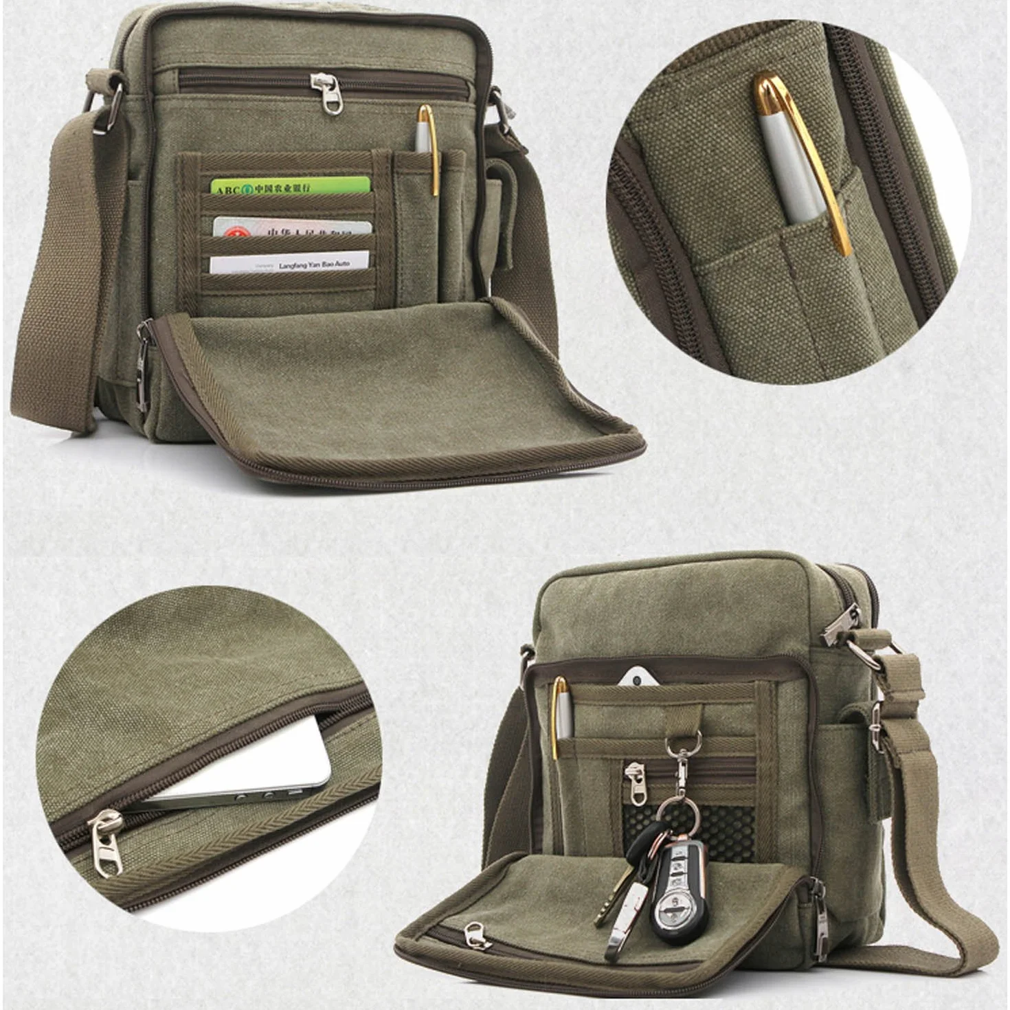 Bolso Bandolera Hombre Pequeño de Tela Vintage Messenger Bag para Colegio Universidad Libro Bolsa de Lona Originales de Viaje Sport