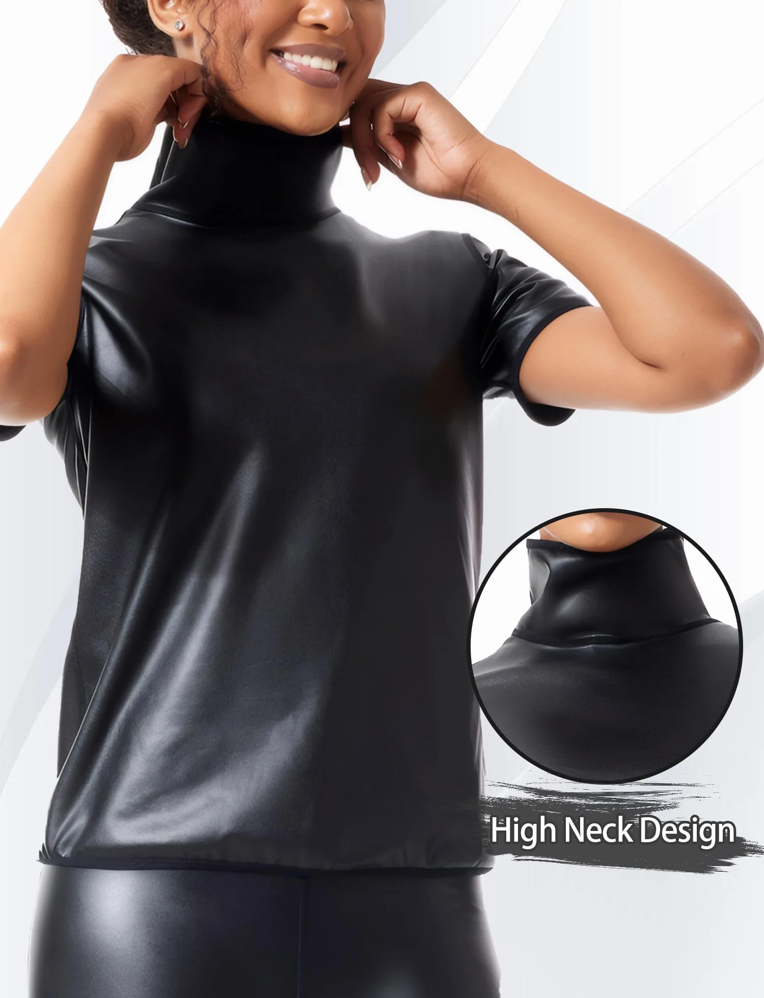 Camiseta de piel sintética para mujer, manga corta, látex, disfraz rave, aspecto mojado, XS-3XL