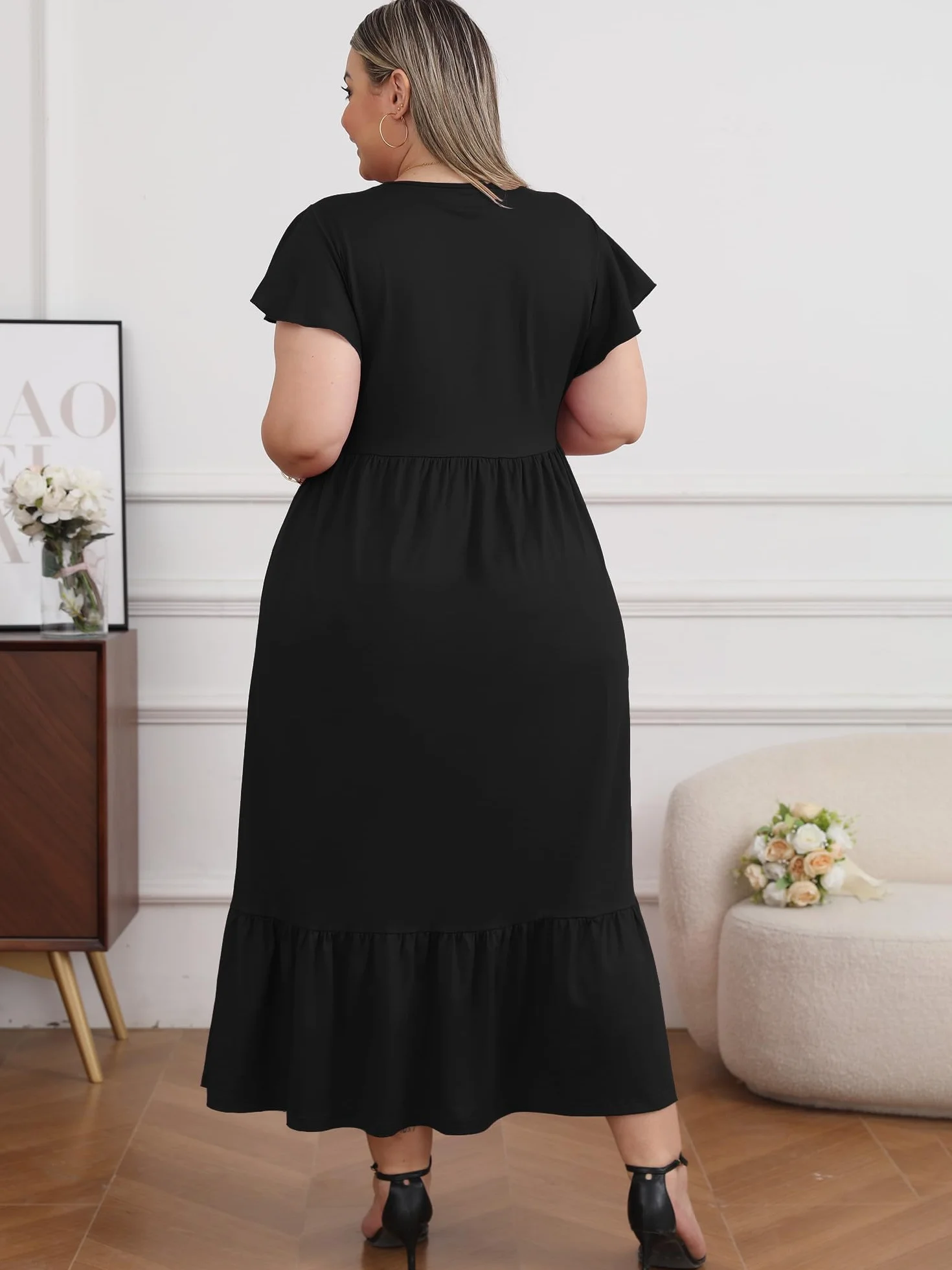 Moon Wood Vestido Largo Mujer Tallas Grandes Vestido Casual Manga Corta Primavera Playa Elegante