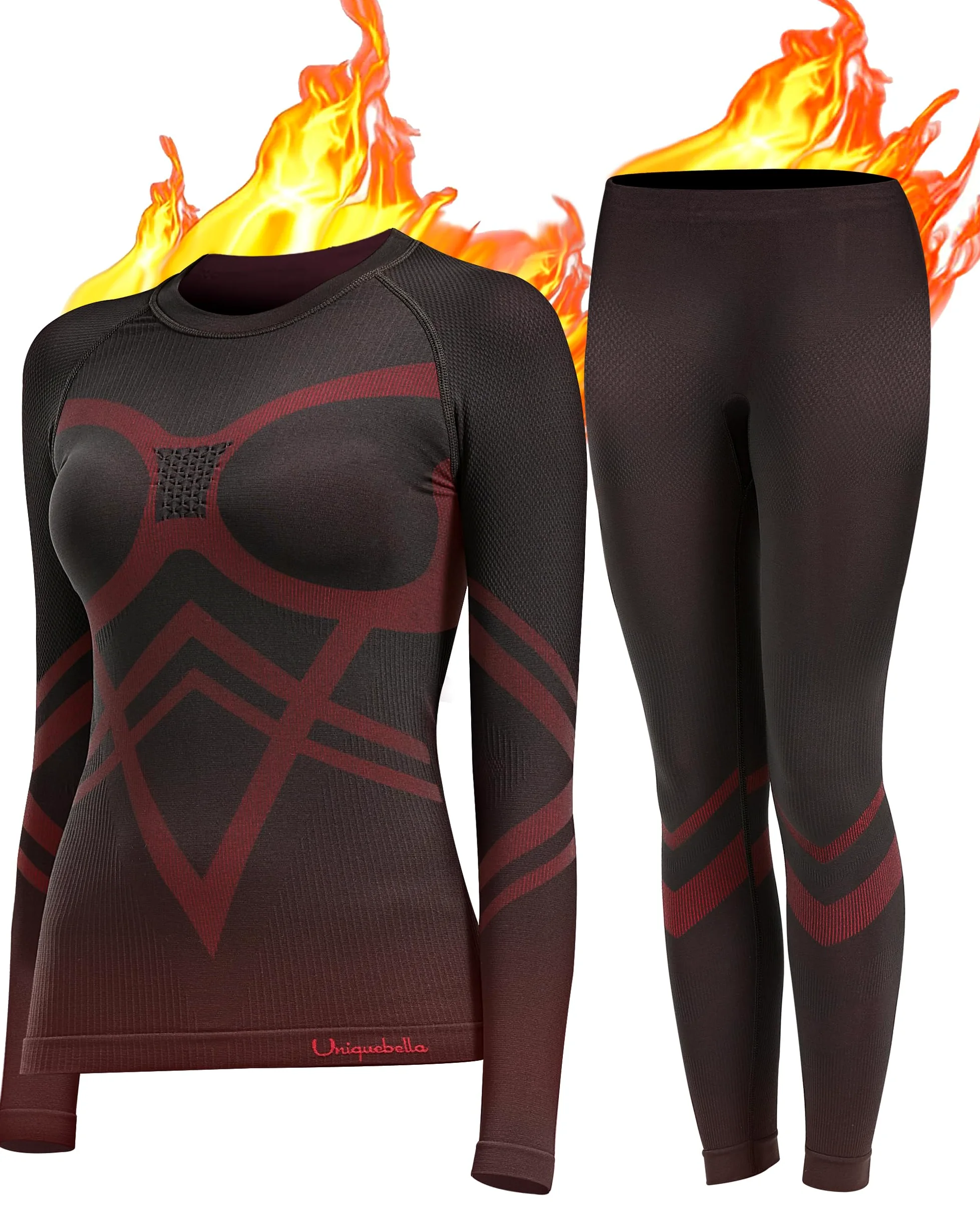 UNIQUEBELLA Conjunto de Ropa Interior térmica para Mujer Extra cálida Capa Base de Manga Larga para el frío Invierno, Deportes Extremos esquí, Senderismo…