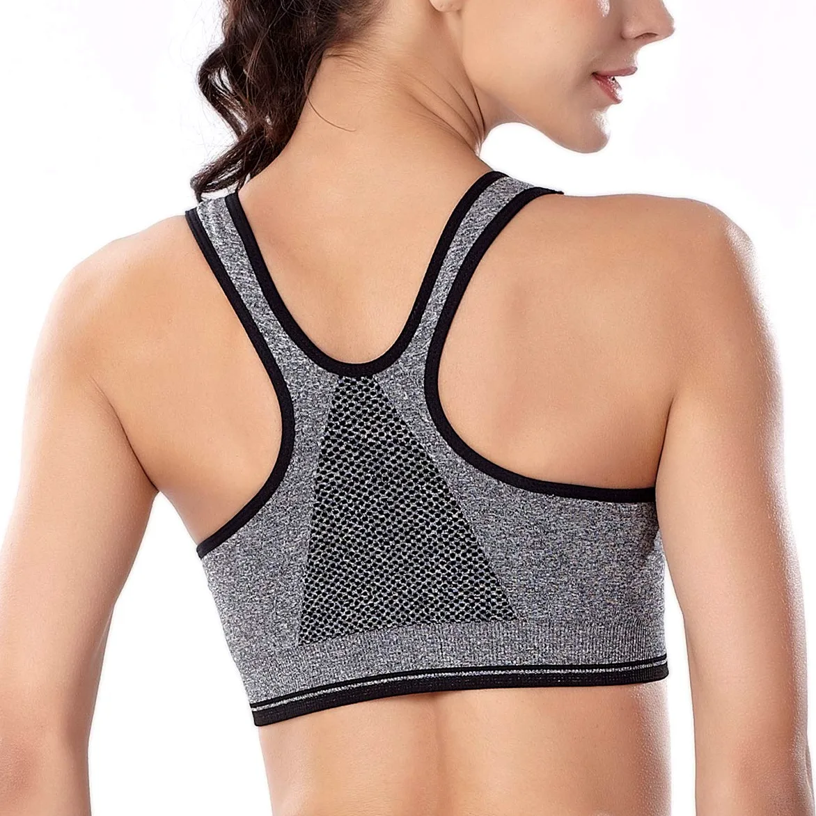 CARETOO Sujetador Deportivo para Mujer Cierre Delantero Sujetador Deportivo Post Operatorio para Yoga Fitness - con Cremallera Negro + Gris + Rojo, XL