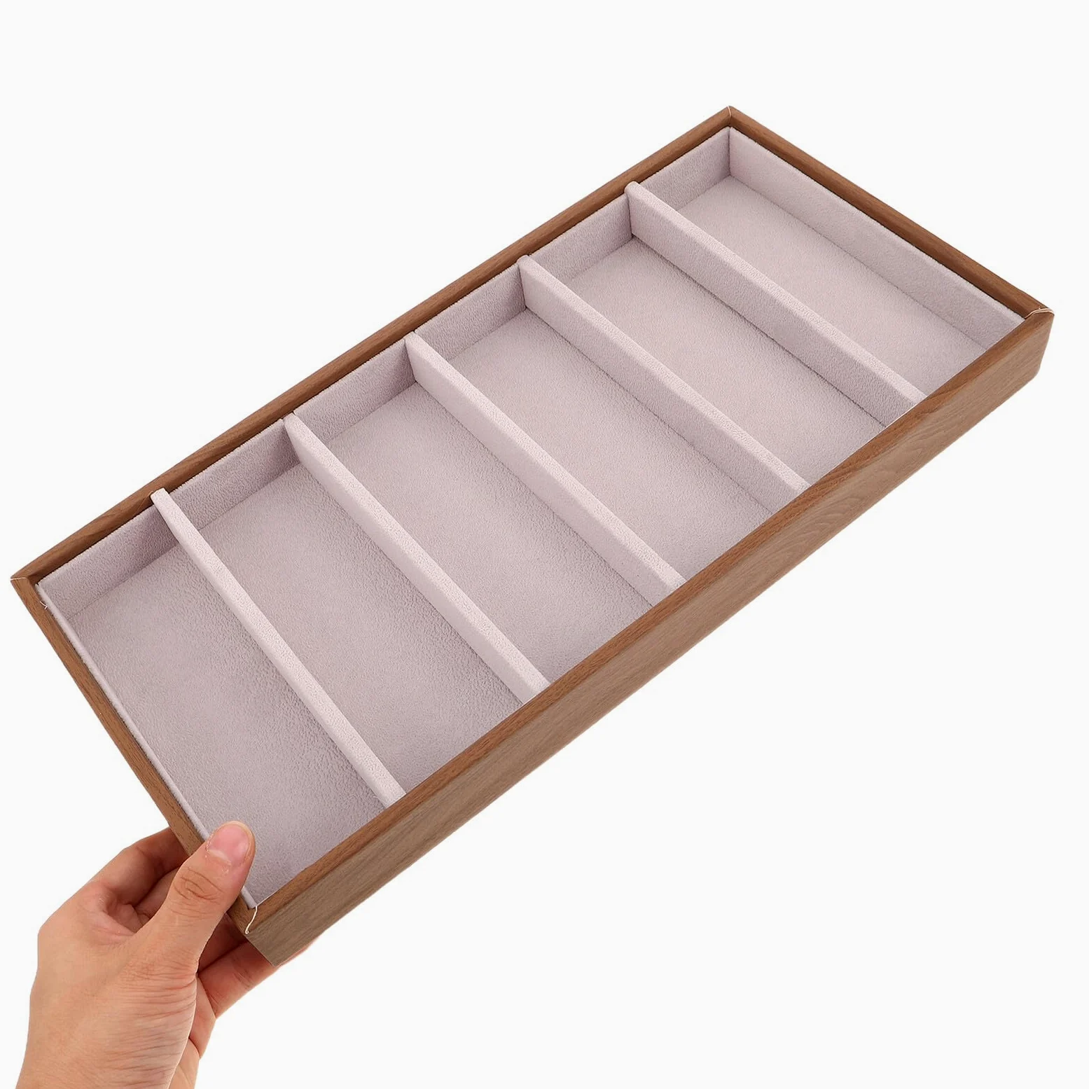 Housoutil Bandeja Organizadora de Gafas de Sol de Madera Compartimentos para Joyas, Estuche Rígido para Almacenamiento en Mesita de Noche, Exhibidor Multifuncional para Gafas y Accesorios