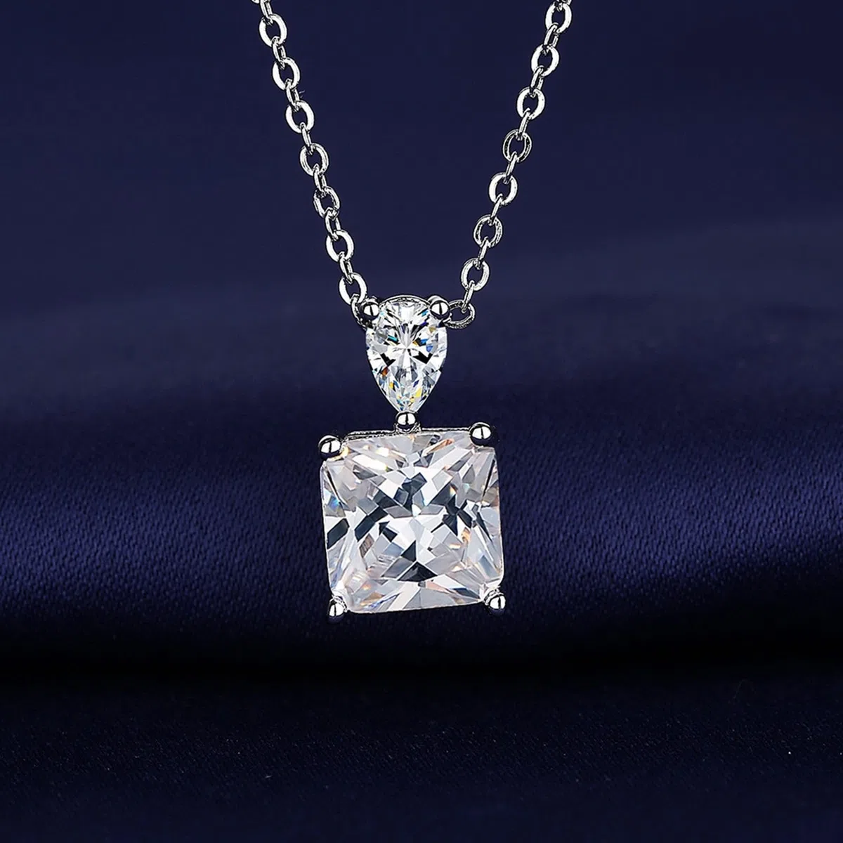 KnSam Cadena de oro auténtico para mujer de oro blanco de 18 quilates 750, collar clásico con laboratorio creado con diamante de corte cuadrado, cadena para mujer Au750 oro, plata, 45 + 5 cm