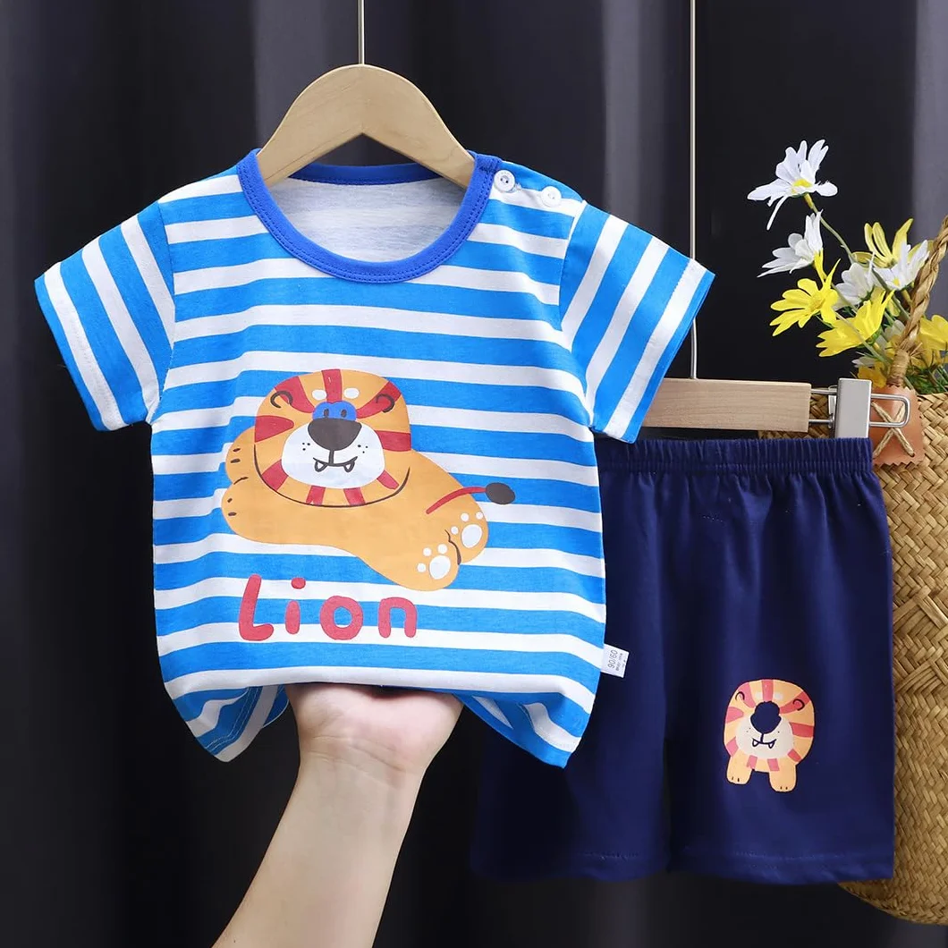 Conjunto de Ropa para Bebé y Niño, Pack 6 Piezas 3 Juegos, Camiseta y Pantalones Cortos de Algodón Puro, con broche de hombro para bebé y sin broche para niño, Tallas 50-130, 3 Meses a 7 Años