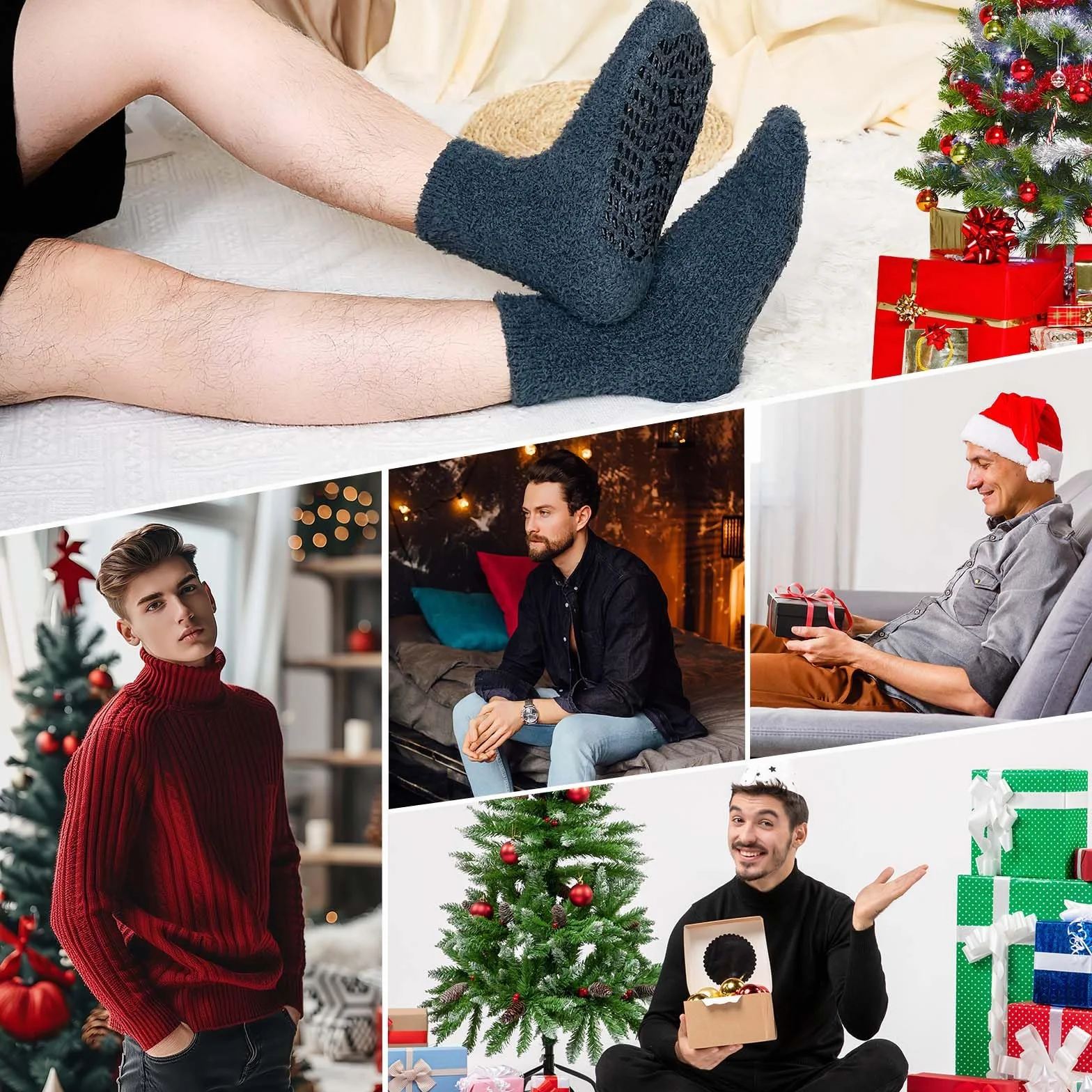 LOFIR Calcetines Invierno Antideslizantes para Hombre: Calcetines Térmicos para Dormir - Calcetines Calentitos y Gordos de Polar Coral Calcetines Suaves y Mullidos con Rayas 36-46 5 Pares