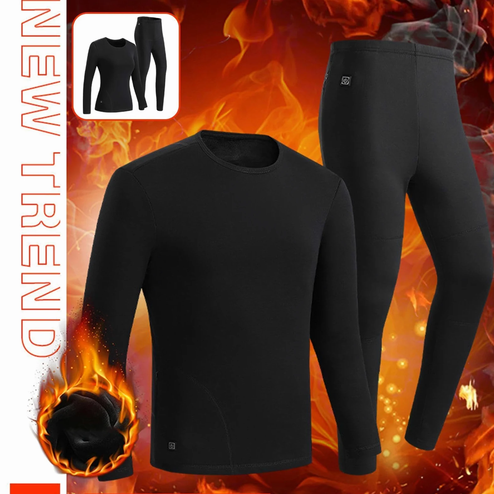 Traje de ropa interior térmica térmica,Trajes de capa base con calefacción | de temperatura de 3 configuraciones de forro polar eléctrico - Juego de termos Top & Long Johns para clima frío al aire libre