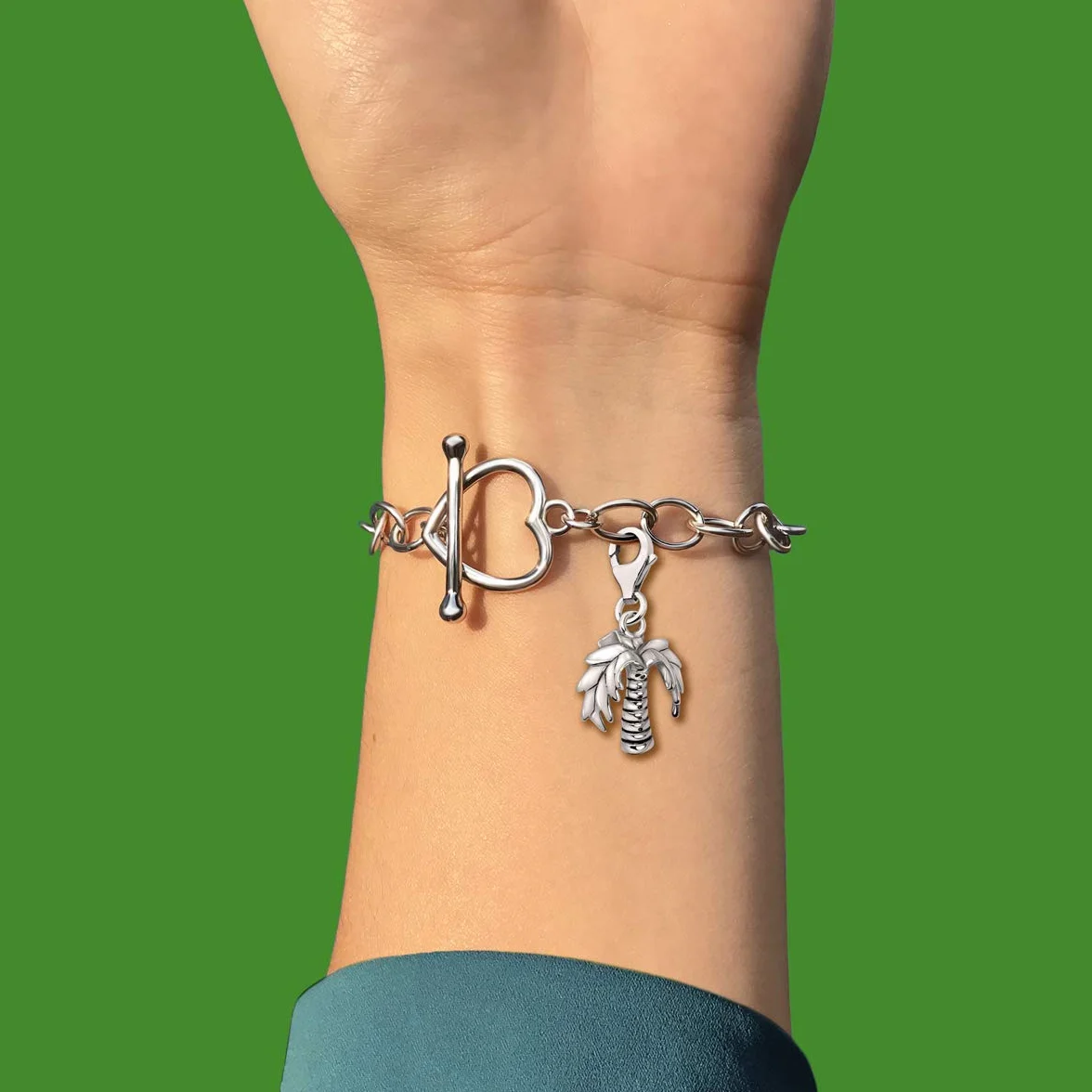 Quiges Charm con Cierre Colgante Palmera Plata de Ley 925 Mujer para Pulseras Europeas