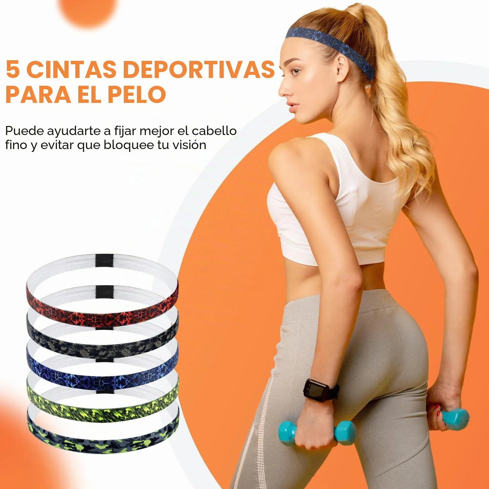Blooms Diadema Deportiva Antideslizante 5 Piezas Cintas Pelo Mujer Hombre