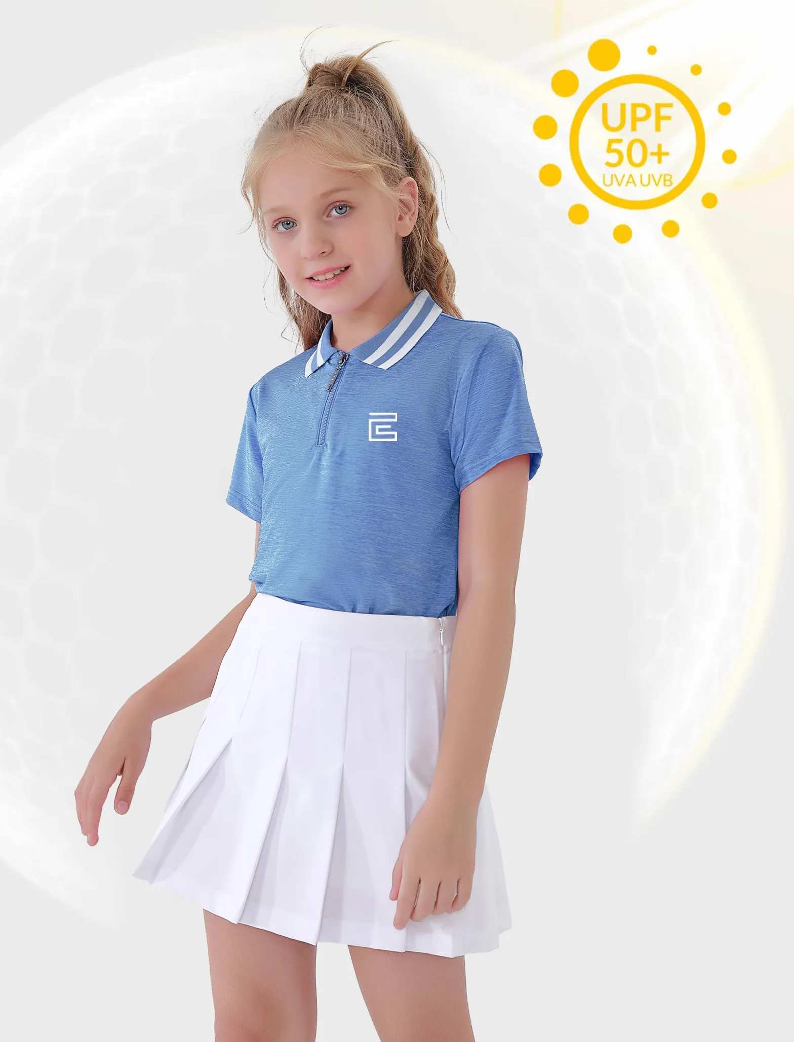 EXARUS Polo de golf para niñas, sin mangas, cuello en V, camiseta sin mangas para equitación, UPF 50+, ropa de golf de secado rápido