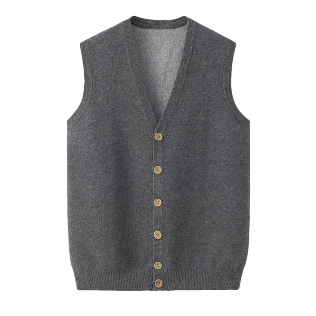 Chaleco de invierno para hombre, de cachemira, informal, de punto con cuello en V