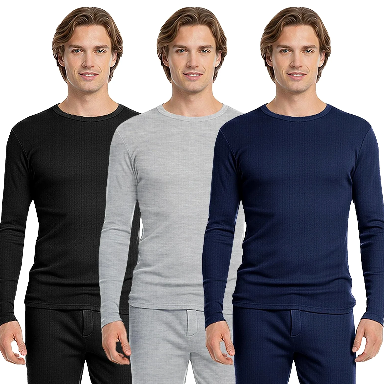 BestSale247 Camiseta interior térmica de manga larga para hombre, con forro polar, ropa interior de esquí de algodón