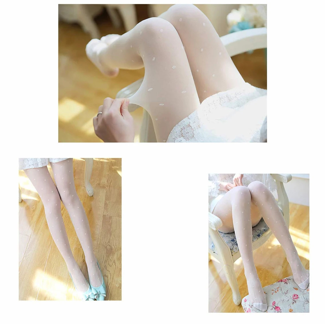 Medias de Red de Mujer, Medias de Red, Pantimedias de Moda, Medias de Encaje Hueco Estampadas Pantimedias de Malla Transparente, Medias de Cintura Alta,Blanco,3 Pair