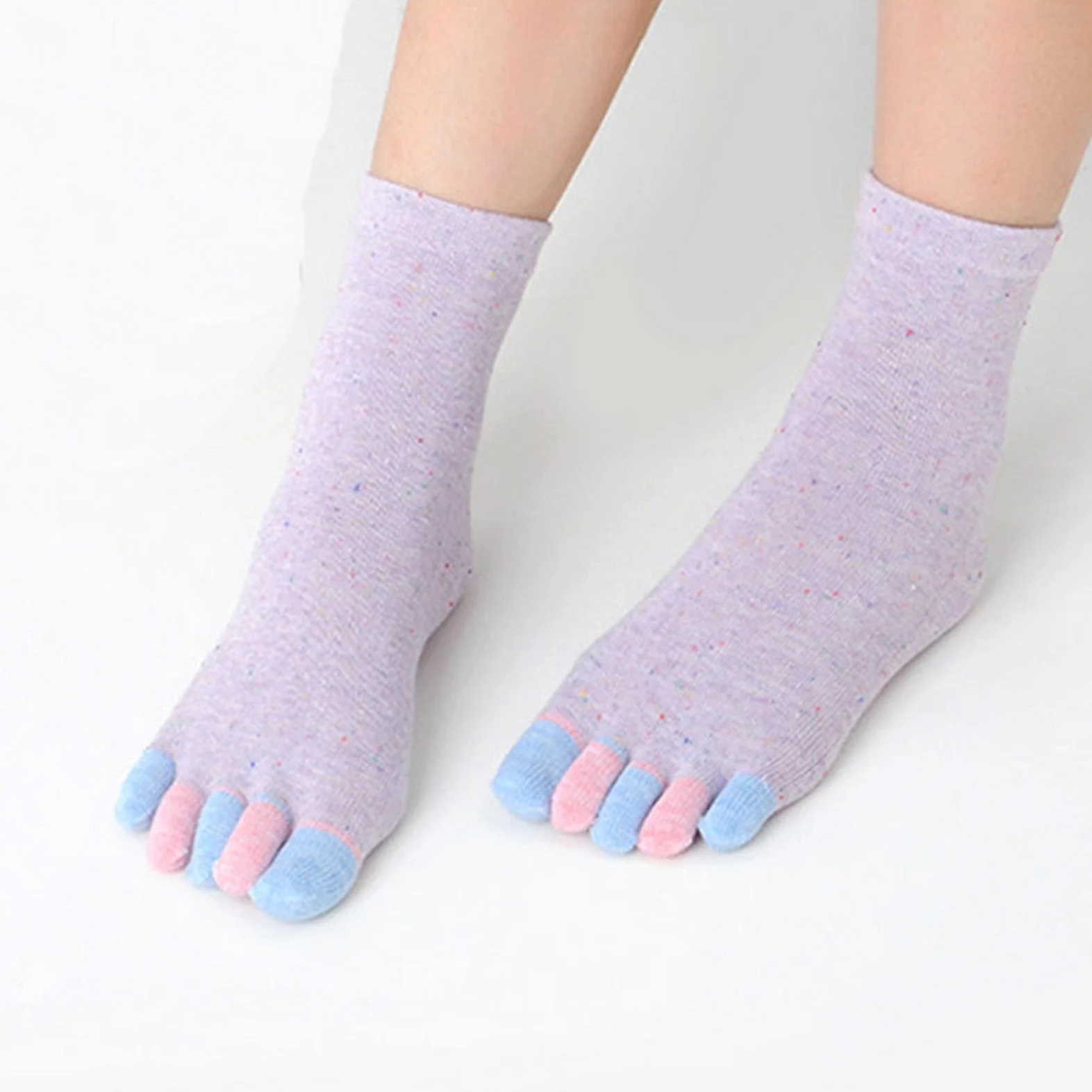 MOGSA Calcetines para mujer, 5 unidades, para primavera, otoño, cinco dedos, calcetines de tubo de algodón, calcetines coloridos para mujer, calcetines de 5 dedos