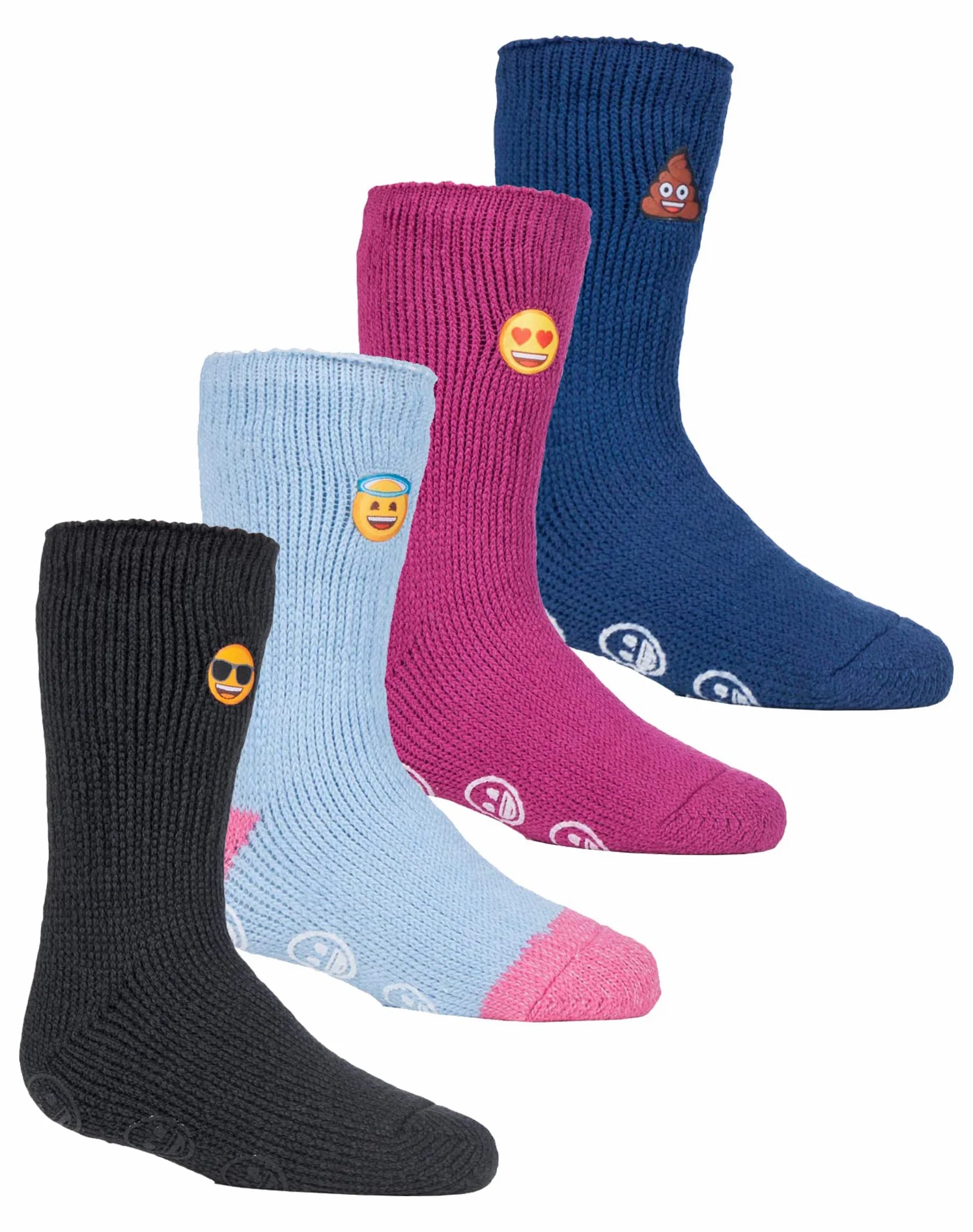 HEAT HOLDERS - Pack De 4 Pares De Calcetines Térmicos Emoji Para Niños, Tipo Zapatilla Antideslizante