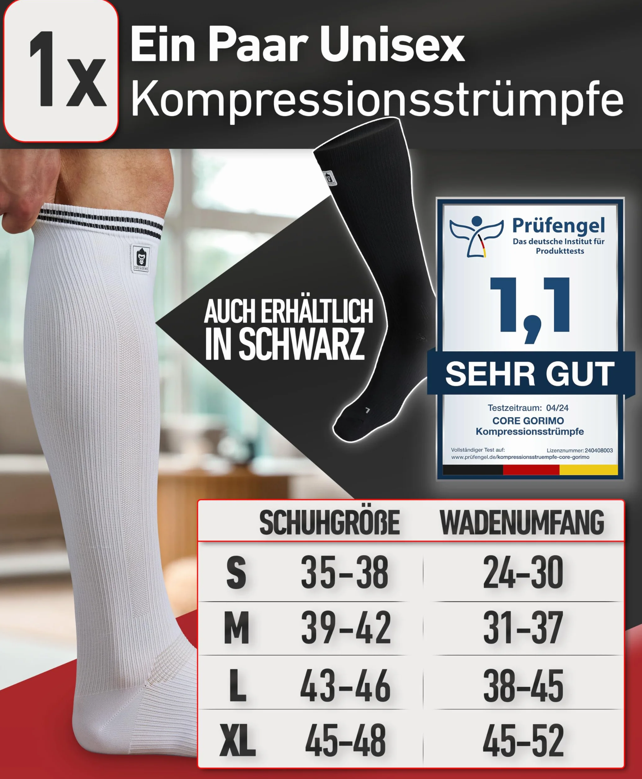 CORE GORIMO - Medias de compresión para hombre y mujer - Transpirables - Medias de apoyo y medias de trombosis para trabajos de pie, vuelos y deportes