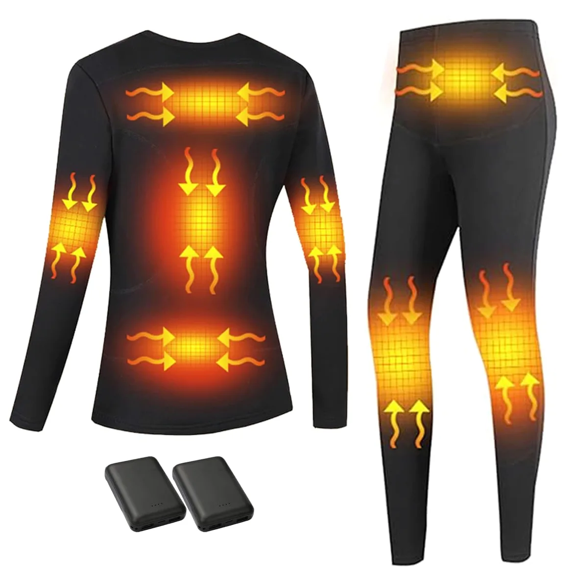Ropa Interior térmica de 8 Zonas para Mujer con batería Externa de 10 000 mAh, Conjunto de pantalón y Parte Superior con calefacción eléctrica a través de USB