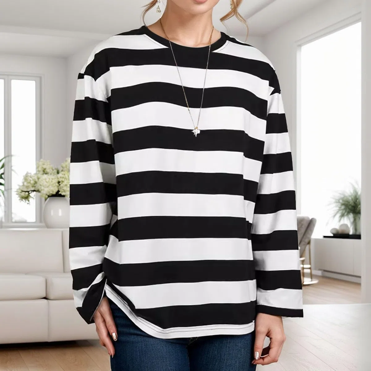 Camisa a rayas de manga larga a rayas para mujeres que usan coreanas en primavera,tops grandes sueltos.