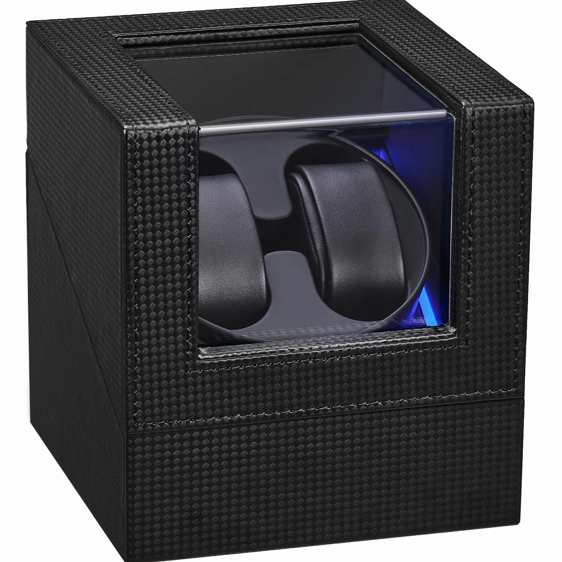 ANWBROAD Enrollador para Relojes Automáticos Caja Giratoria para 2 Relojes Súper Silencioso Retroiluminación LED Watch Winder de Lujo 5 Modos JWW001B