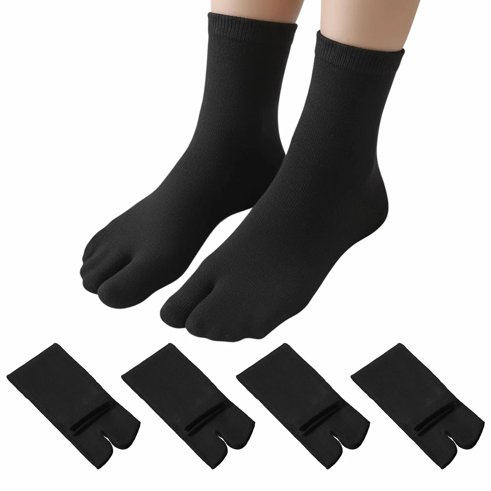 TIESOME 4 pares de calcetines japoneses Tabi para chanclas, calcetines elásticos de algodón con puntera dividida, calcetines separados para hombres y mujeres, Geta Samurai