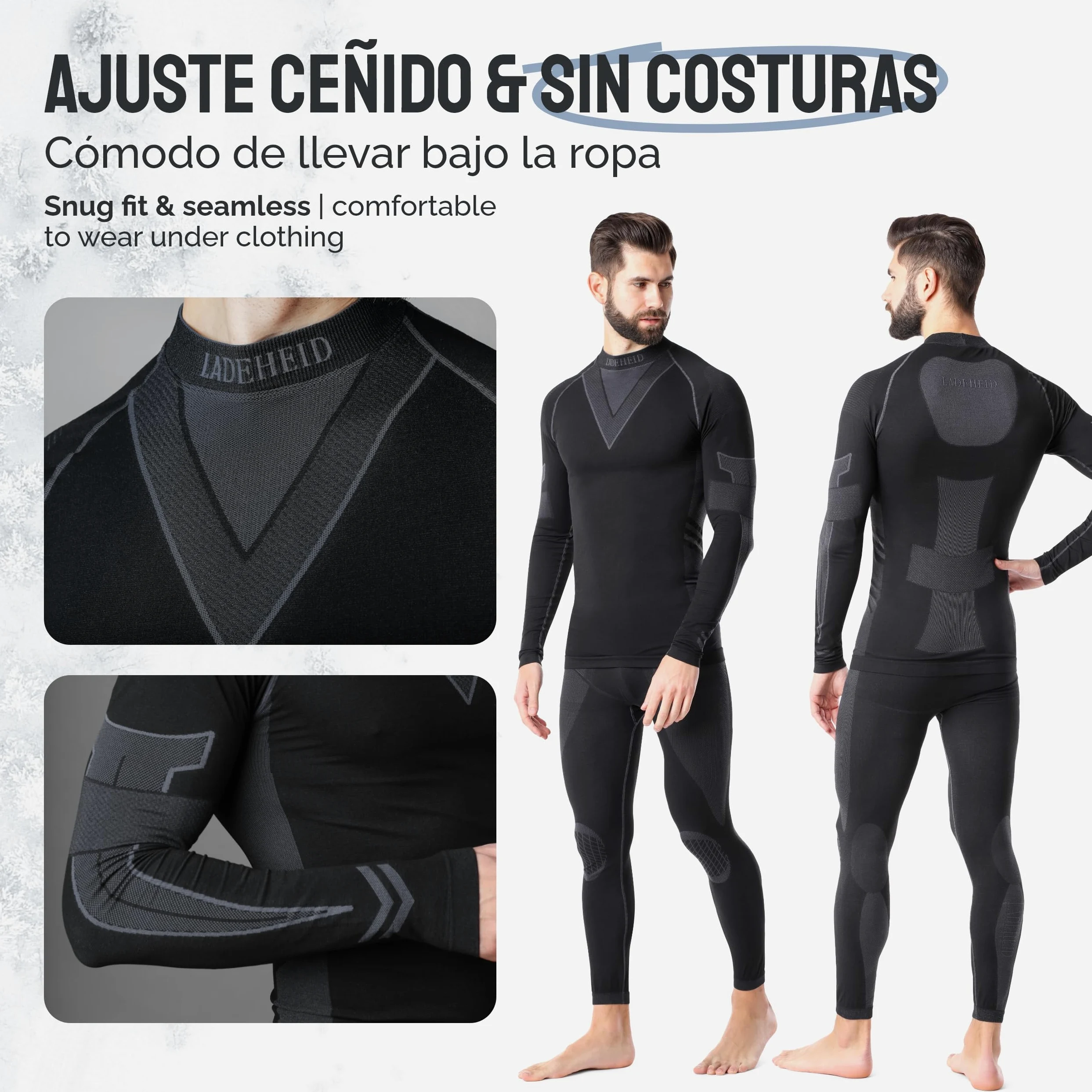 Ladeheid Conjunto Térmico Hombre – Ropa Interior Térmica con Camiseta Manga Larga y Pantalón Termico Hombre Running – Transpirable, Secado Rápido, para Deporte y Frio LAGI003