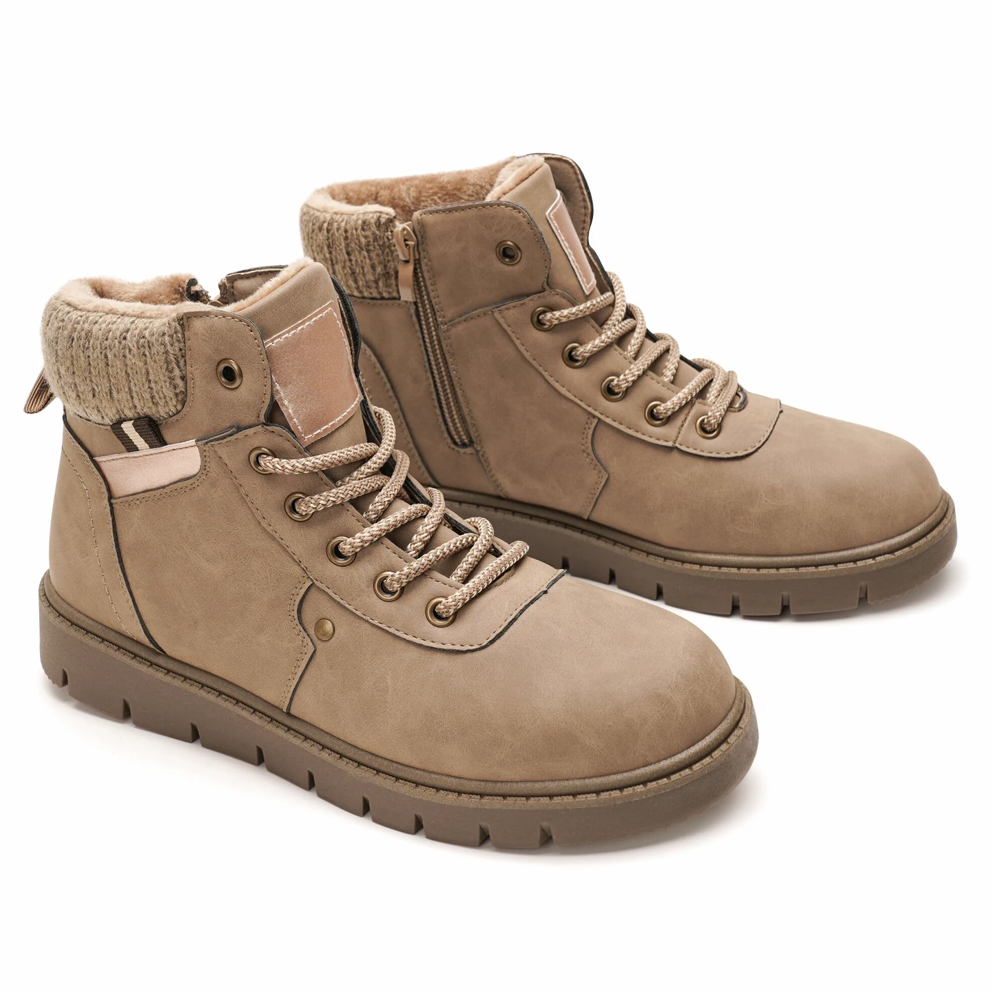 GLAMORA Botines de Invierno para Mujer, Botas de Nieve con Pelo, Cómodas y Antideslizantes, Cremallera Lateral y Cordones