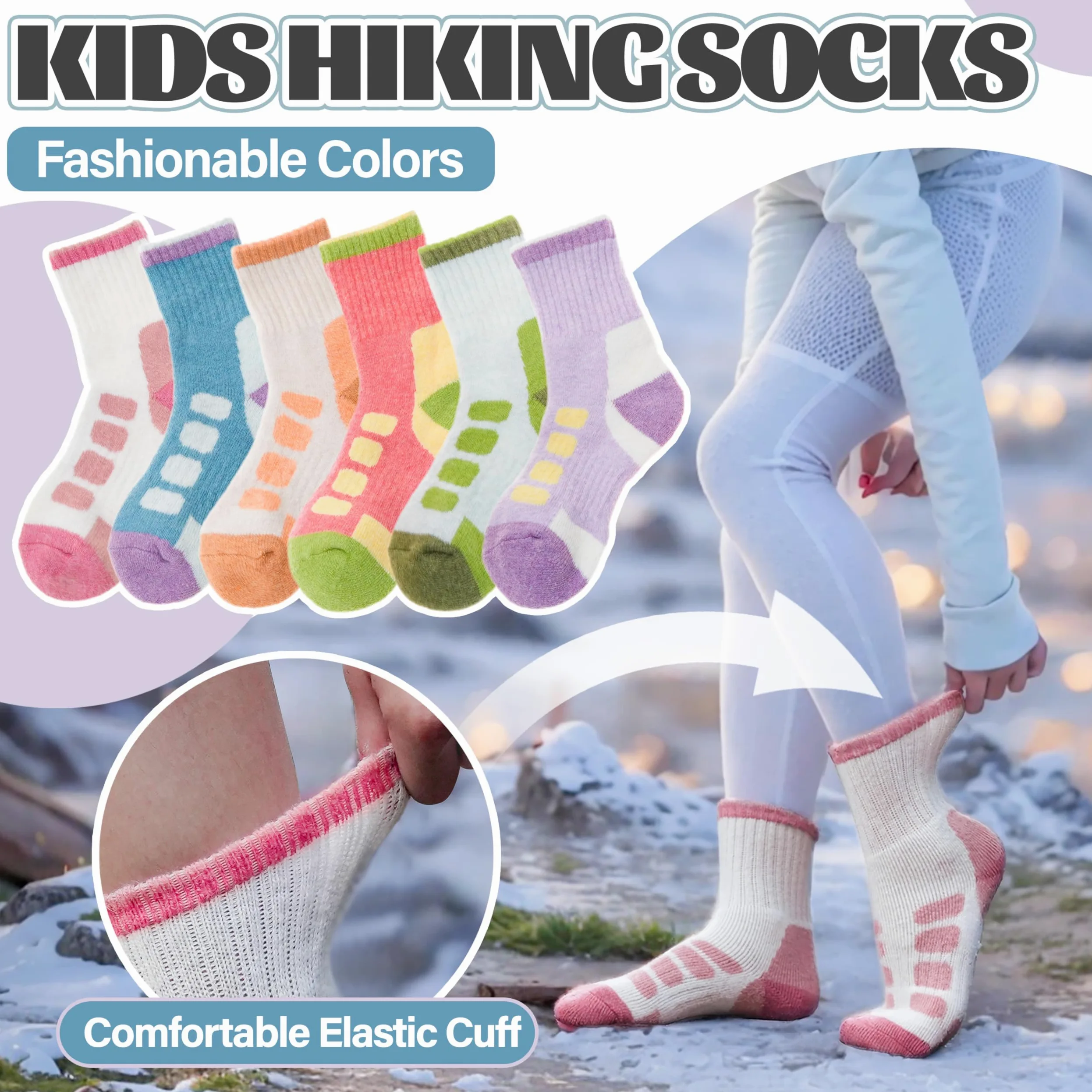 Anlisim Calcetines de senderismo de lana merino para niños y niñas, térmicos, cálidos, para invierno, calcetines gruesos para regalo, 6 pares