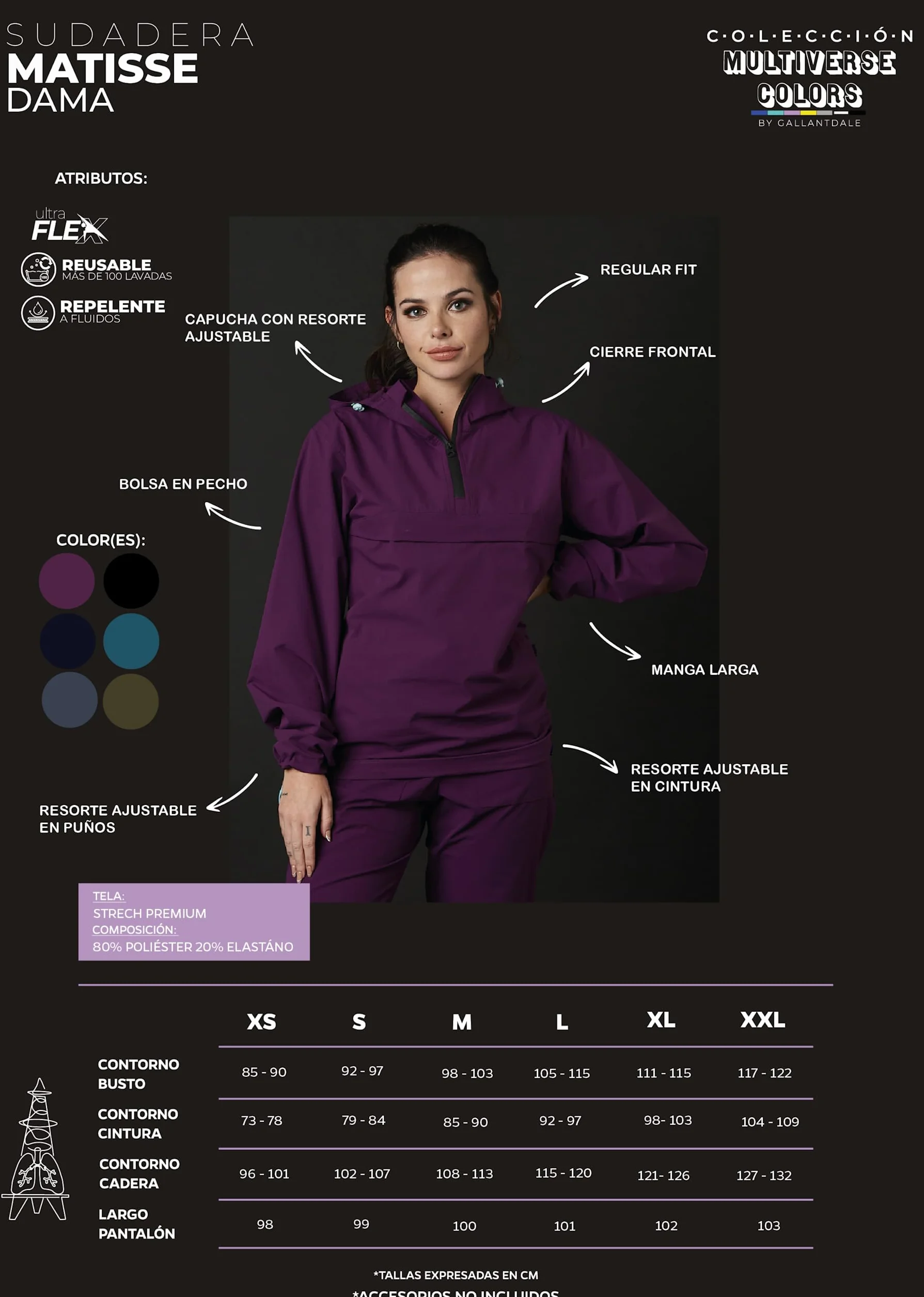 GALLANTDALE Sudadera Sanitaria De Trabajo Matisse Mujer Repelente Resistente Ultra Flex Reutilizable Médico Doctora Veterinaria Odontologa