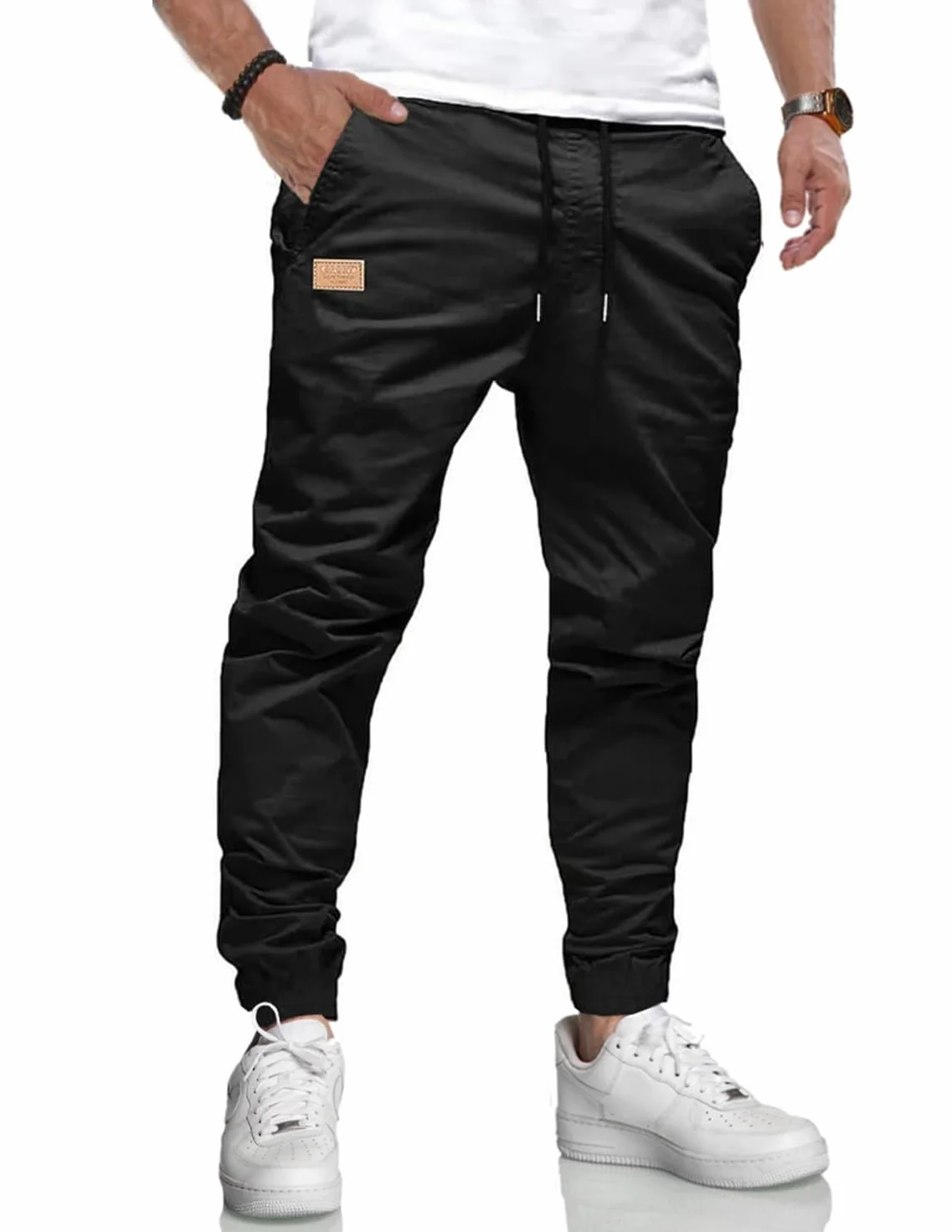 LIUPMWE Pantalones de Trabajo Hombre Casual Elásticos Jogging Pantalón Algodón Slim Fit Cargo Pants con Bolsillos Otoño Inviernos