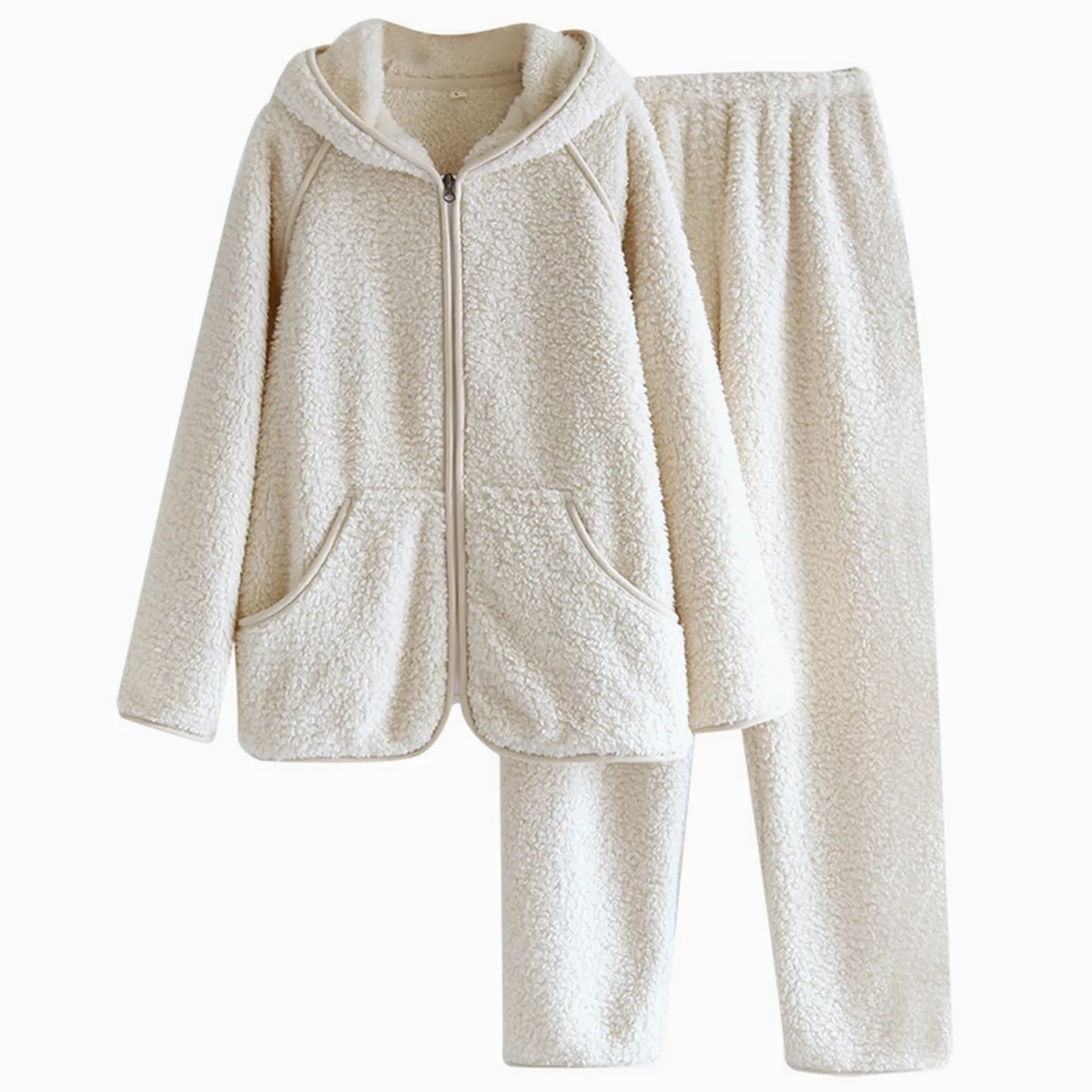 Pijama para mujer, otoño e invierno, juego de pijama de felpa de dos piezas de manga larga gruesa de franela y pantalones de 2 piezas cálido traje de casa de forro polar ropa de salón térmica