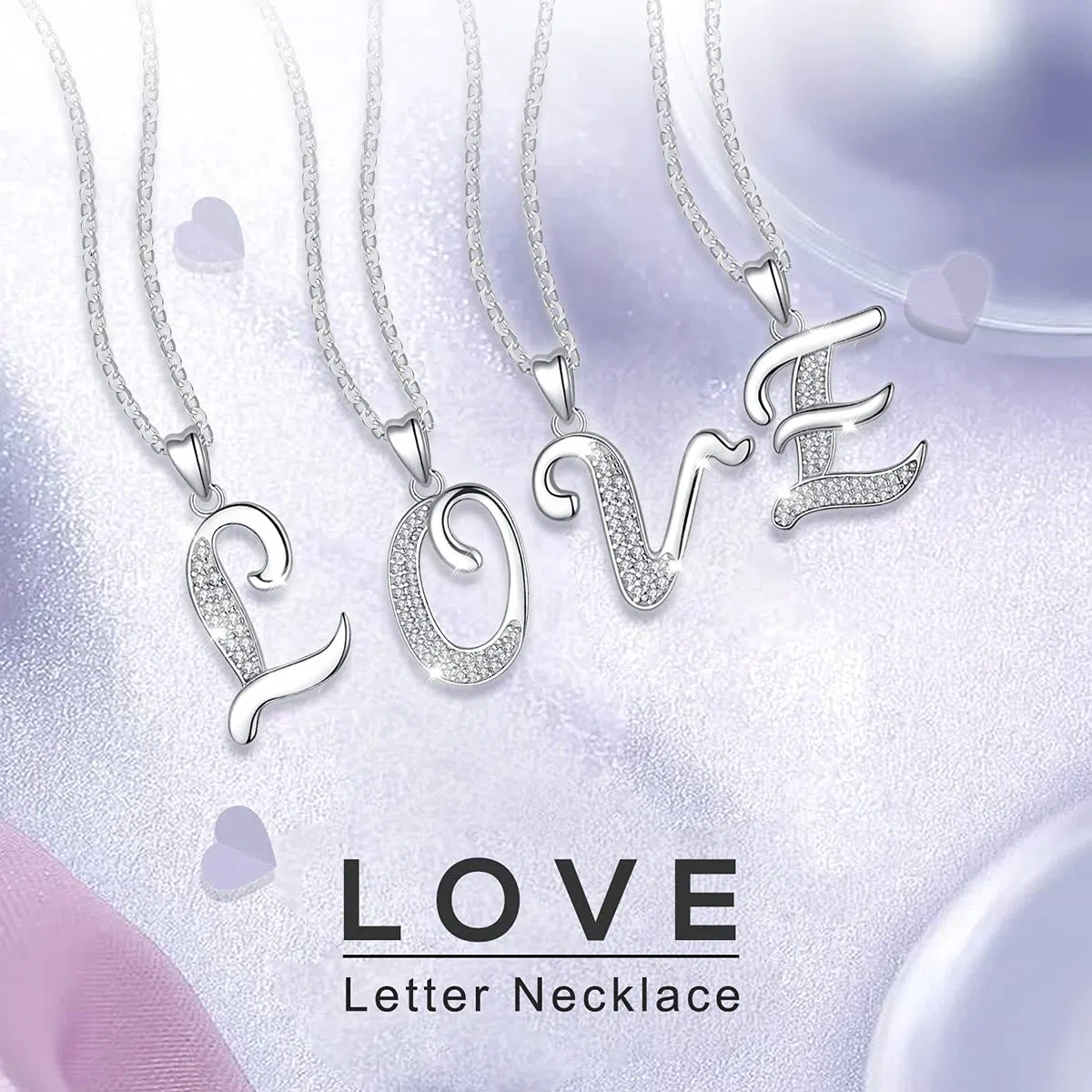 AEONSLOVE Collares Letras Plata de Ley 925 Colgantes Iniciales Mujer con Circonitas Brillantes Regalo Joya Nombre para Niñas Hija Amigas, Cadena de 45,7 CM