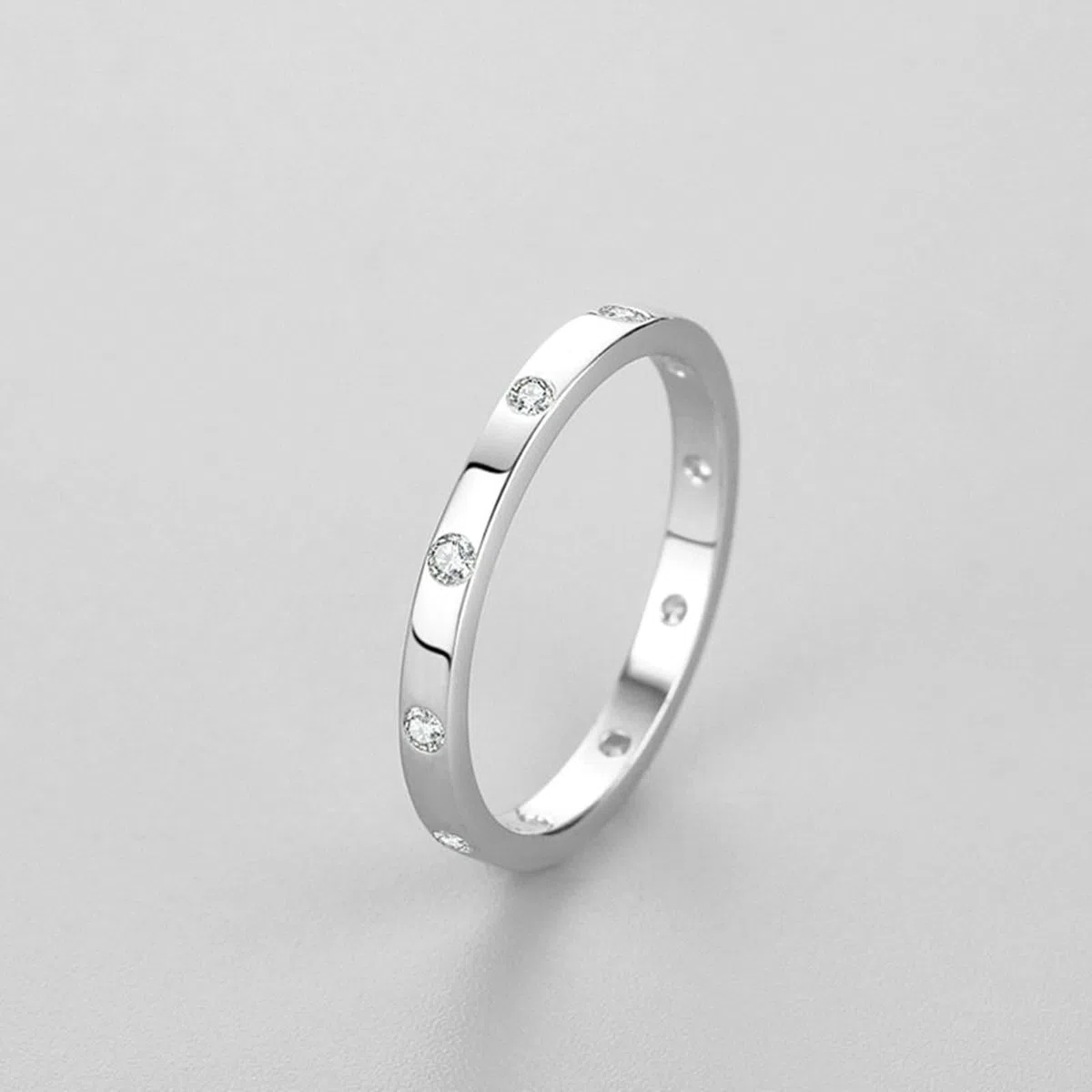 Anillos Mujeres para dedo medio, Anillos a juego Anillo apilable con Diamante Hecho en Laboratorio Plata Platino Tamaño 61 (19.4)
