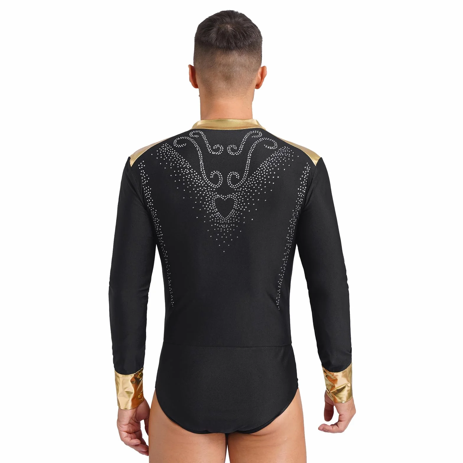 Sywiyi Camisa de baile estándar de manga larga para hombre, cuello en V, disfraz salsa cha