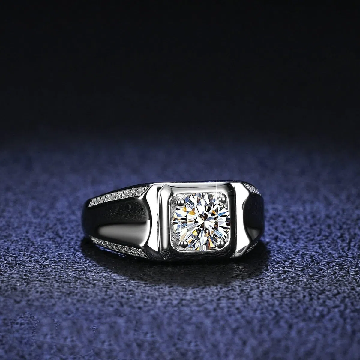 Anillos de compromiso para hombre, de oro blanco de 14 quilates, 4 capas, 1 quilate, redondo, moissanita, plata, talla 52 (16,6)