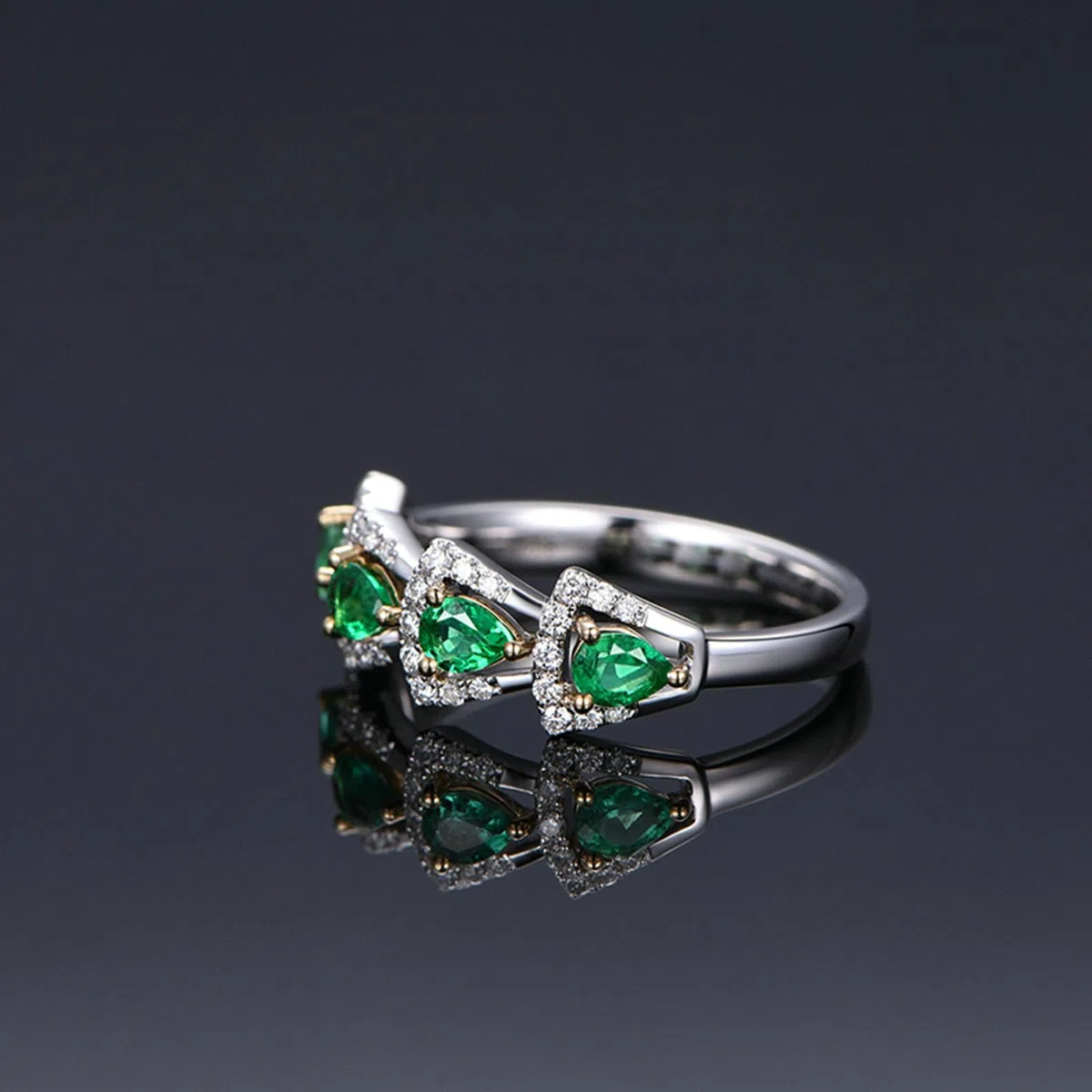 Alianzas de boda de platino 950 individuales para mujer, anillo de compromiso, triángulo con gotas de 0,5 quilates de esmeralda y moissanita, 0,2 ct, talla 47-65
