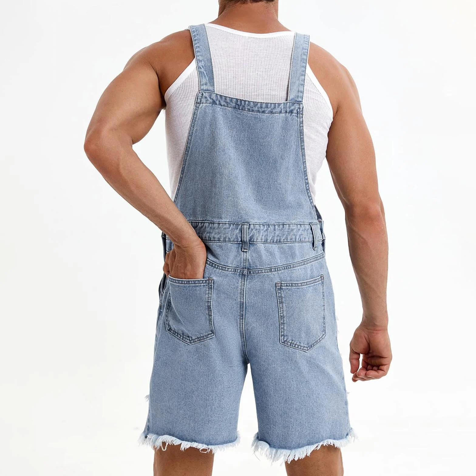 HAOLEI Peto Vaquero Hombre, Mono Vaquero Corto Jumpsuit Bolsillos Casual Mezclilla