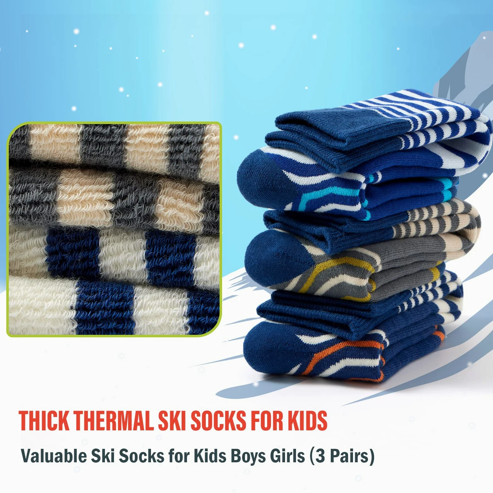 Calcetines de esquí para niños, calcetines cálidos de invierno para niños y niñas, calcetines térmicos gruesos para patinaje, snowboard, nieve, paquete de 3