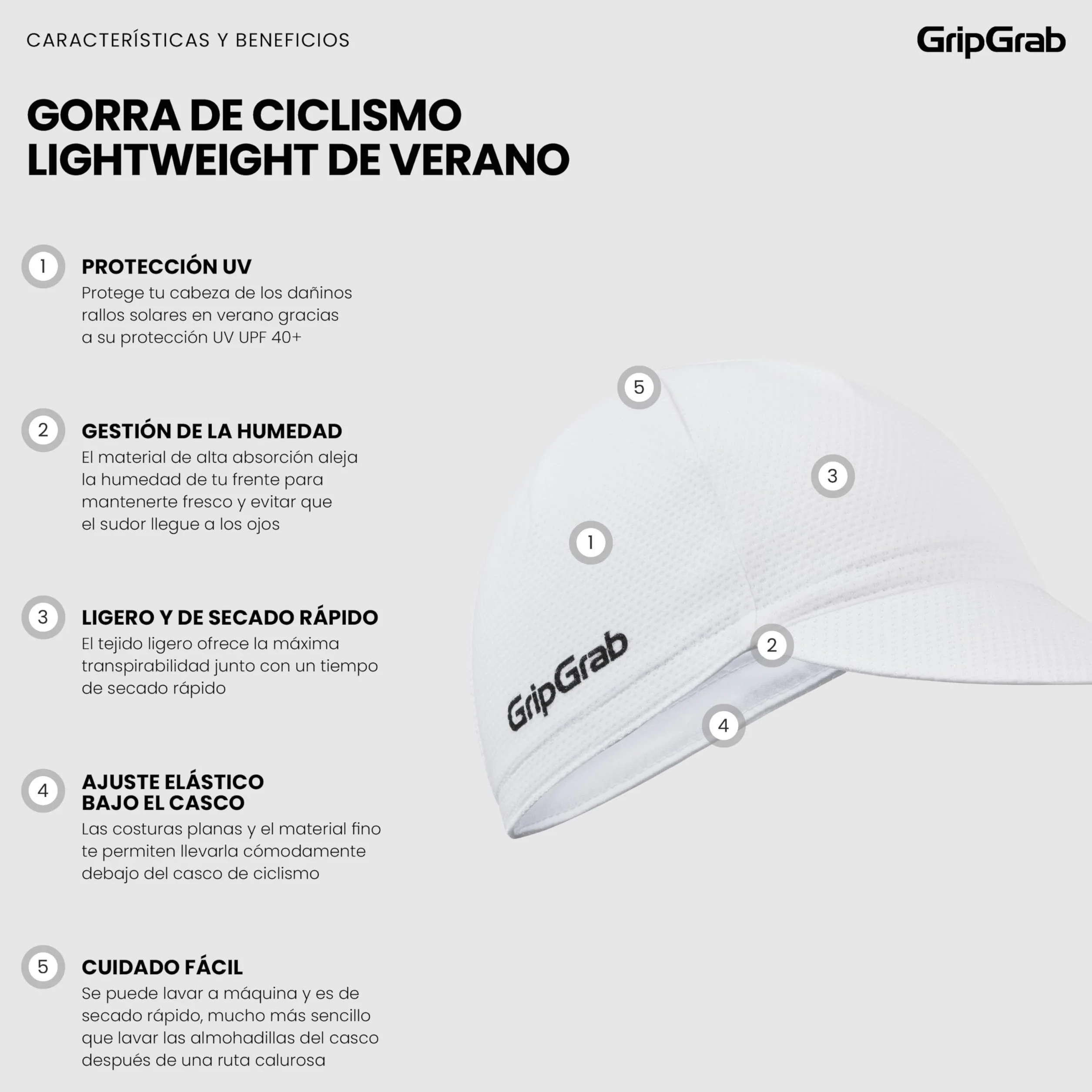 GripGrab Gorra Ciclismo Lightweight con Visera Sotocasco Verano Bicicleta Carretera Protección UV Transpirable