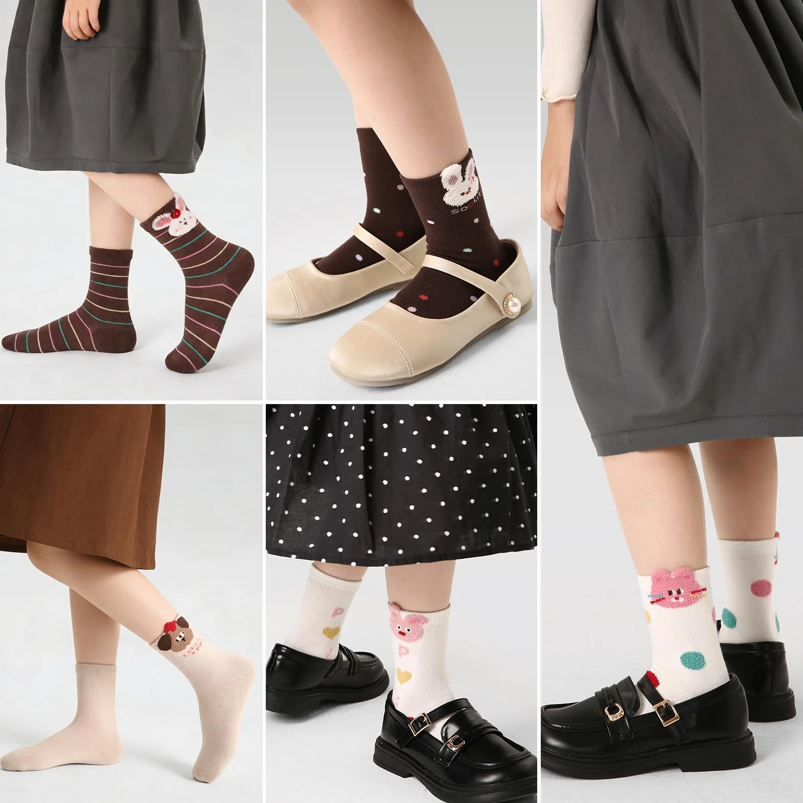 Simpeak 5 Pares Calcetines Niña de Algodón - Sin Costuras, Cómodos y Suaves, Respirable y Elástico, Animales Calcetines Infantiles Lindos Divertidos para Niñas de 3-12 Años (Invierno&Otoño)