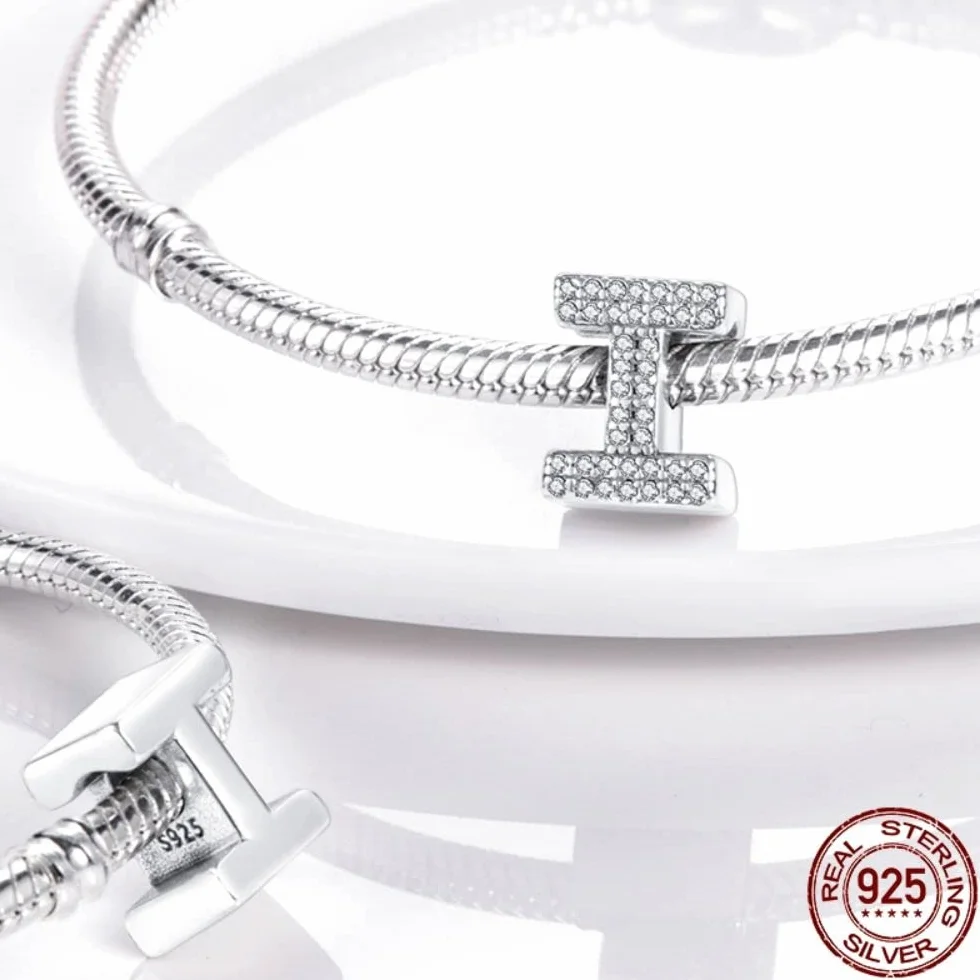 BEEUVIP L Abalorios Charms Colgantes de Alfabeto Cuentas Plata de Ley 925 con Circonita cúbica Transparente Compatible con Pulsera Pandora & Europeo, Charms de Letra para Mujer El estilo C