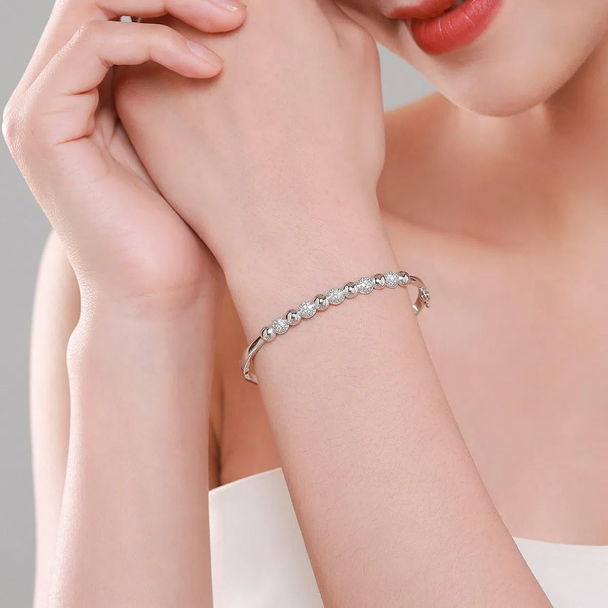 Pulsera para mujer, pulsera vintage con cuentas de moissanita, oro blanco, regalos únicos para amigas y mujeres